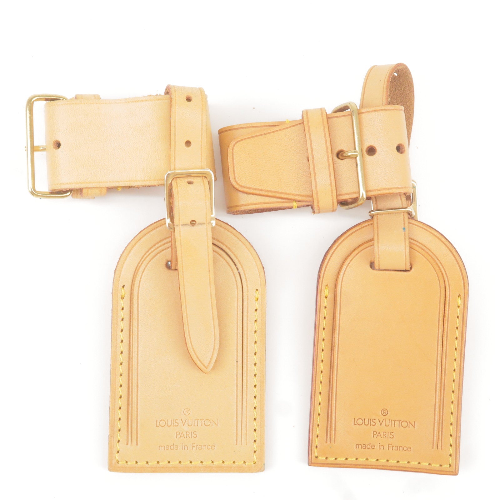 Louis-Vuitton-Set-of-20-Name-Tag--Leather-Beige-Brown-Yellow
