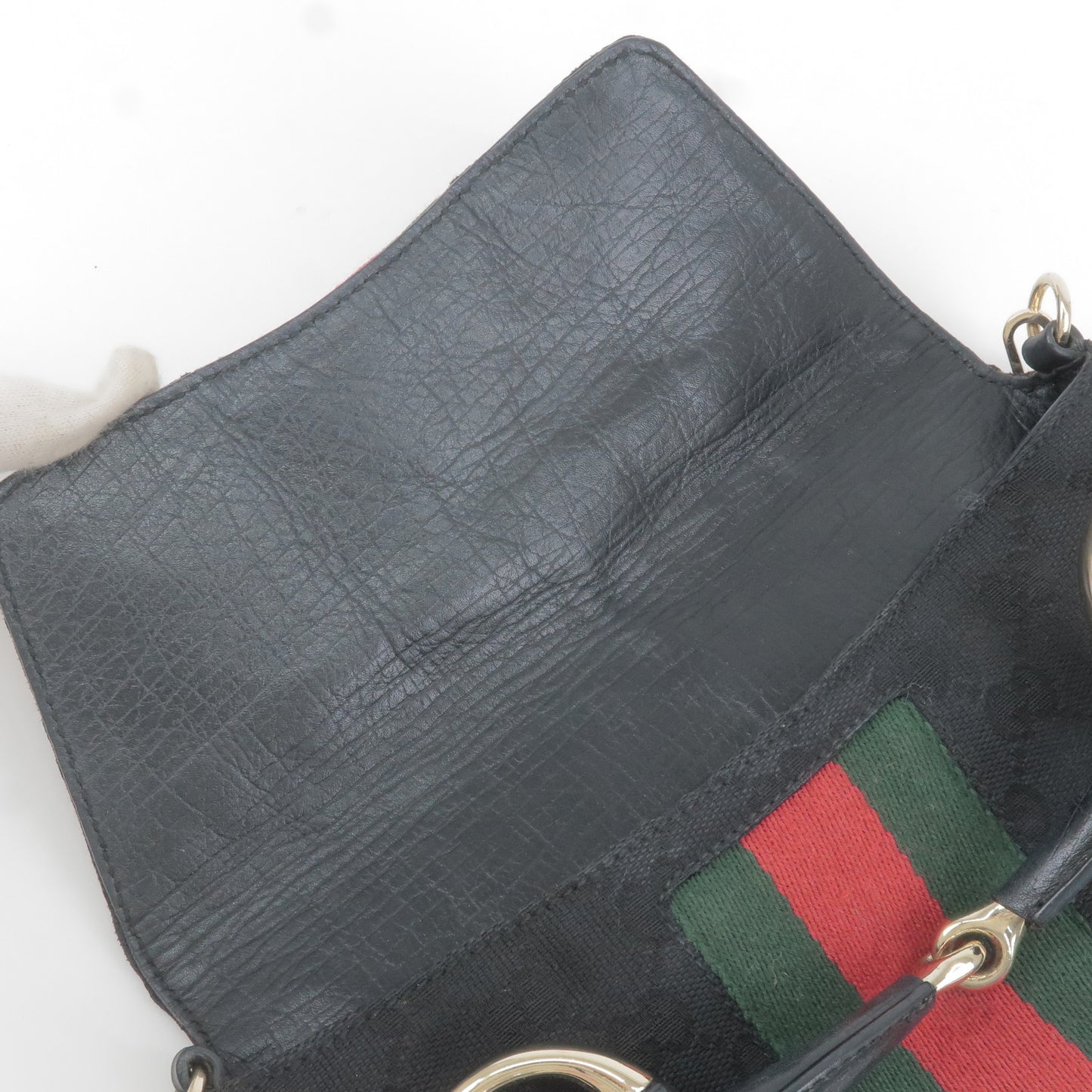 GUCCI Sherry Horsebit GG Canvas Leather Shoulder Bag Black 131470