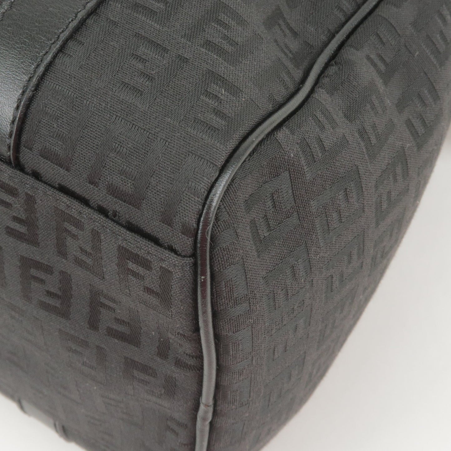 FENDI Zucchino Print Canvas Leather Boston Bag Black 8BL068