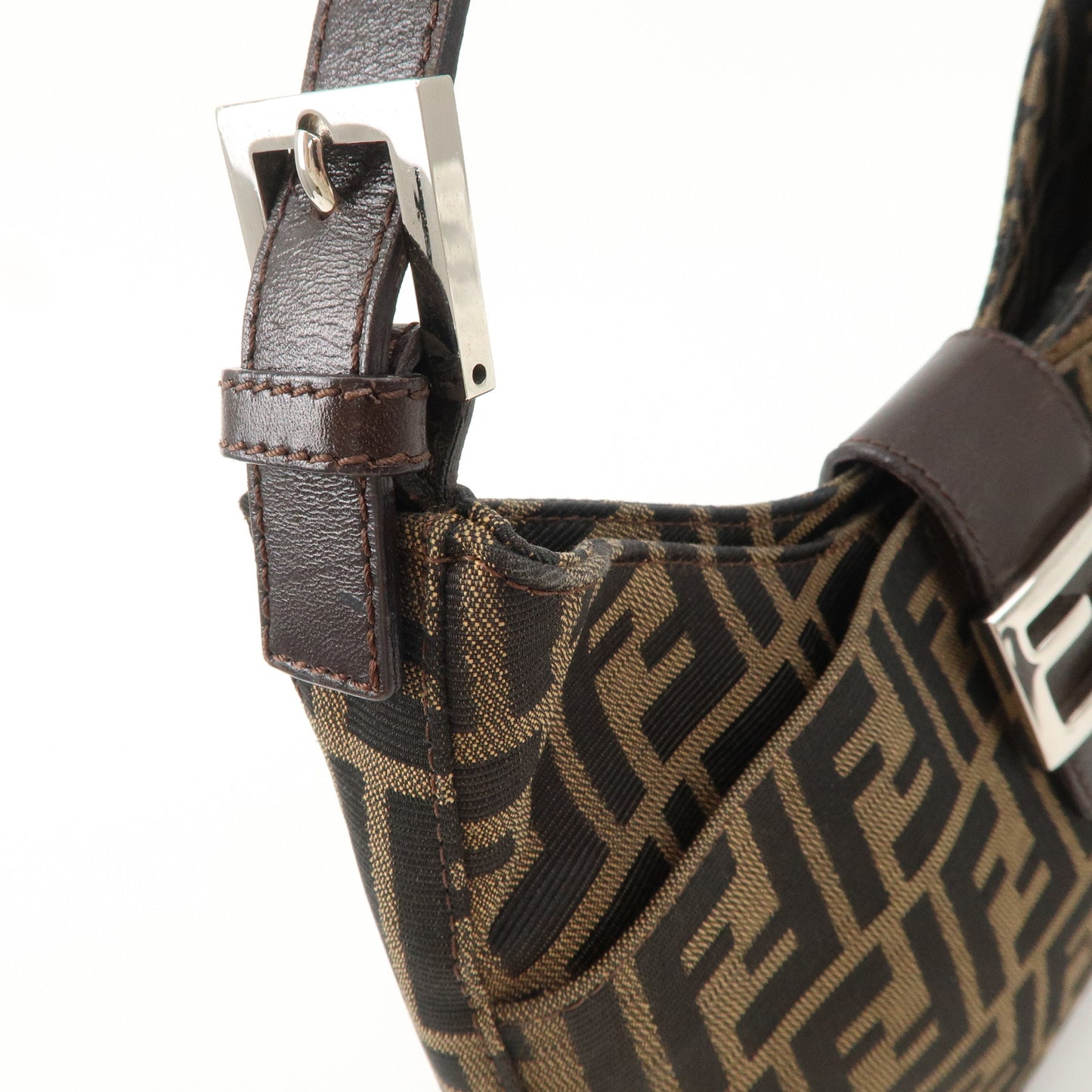 AuthenticFENDI Zucca Canvas Leather Shoulder Bag Brown Black 26569