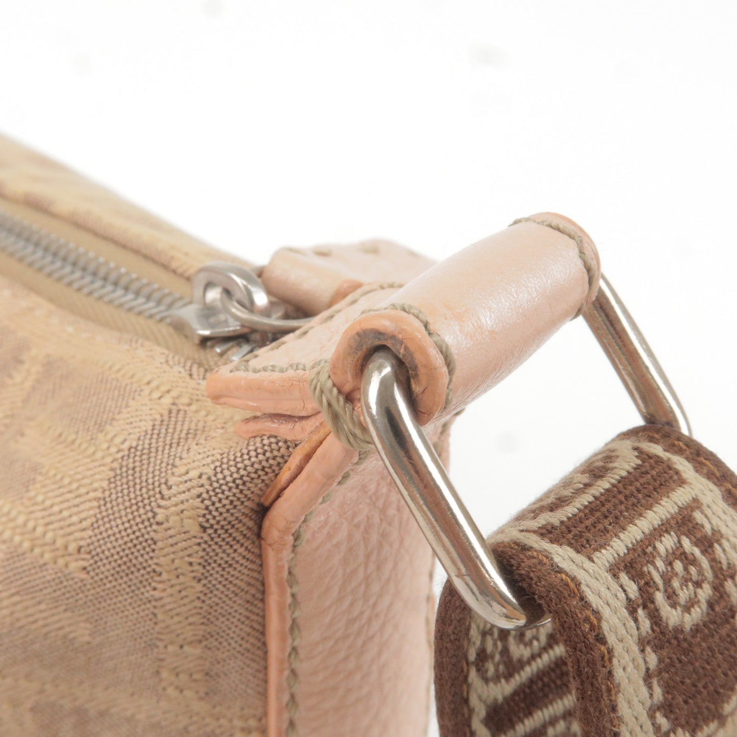 Fendi Zucca Selleria Canvas Leather Shoulder Bag Pink 8BT093