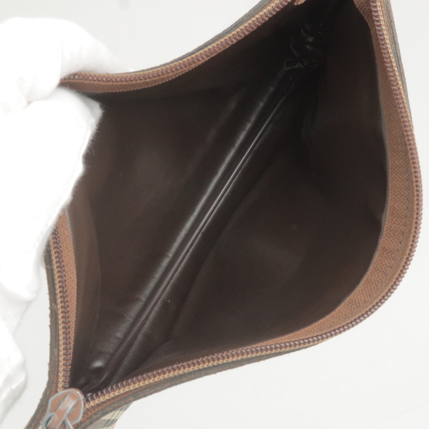 BURBERRY Nova Plaid Canvas Leather Pouch Clutch Bag Brown