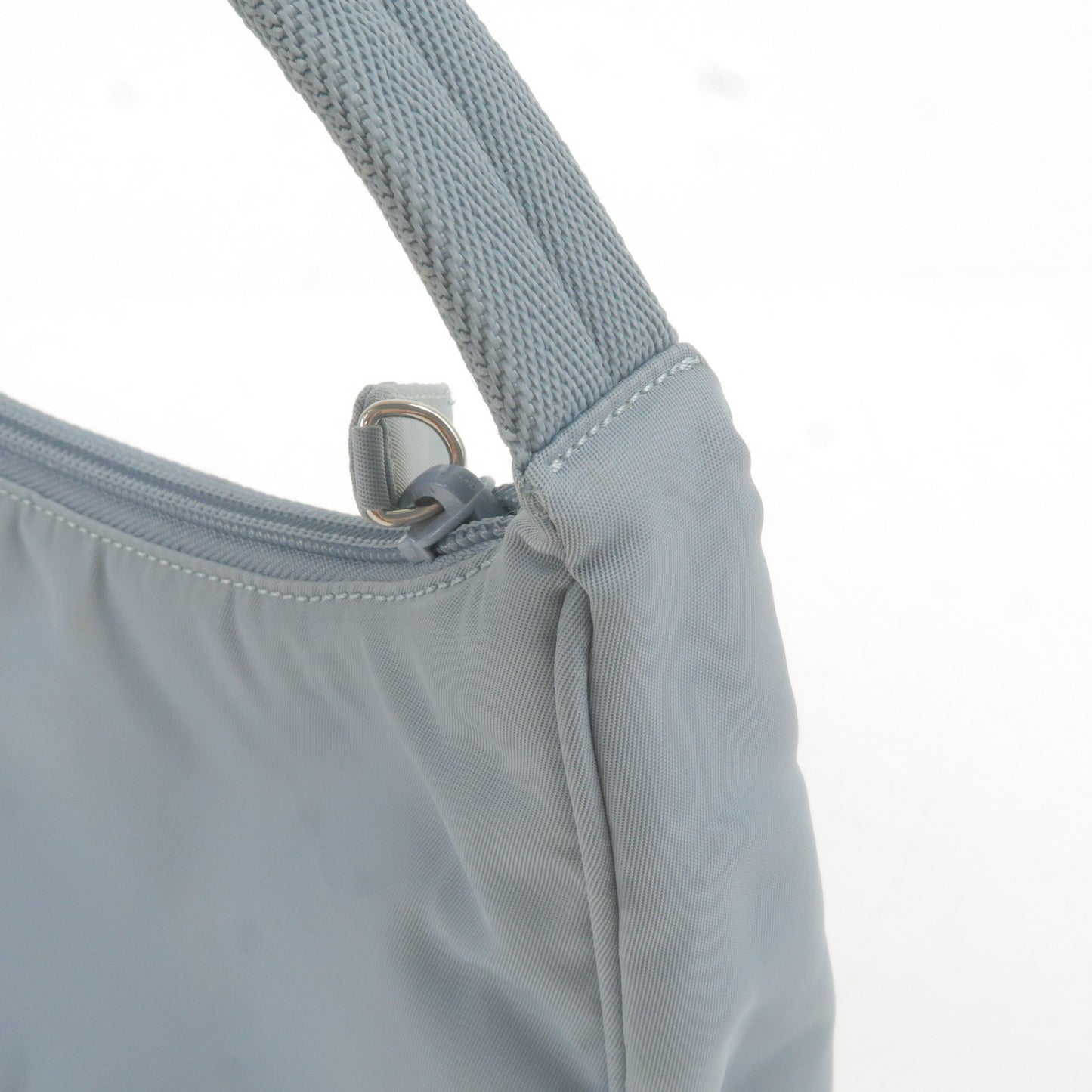 PRADA Logo Nylon Canvas Hand Bag Pouch Purse Light Blue MV515
