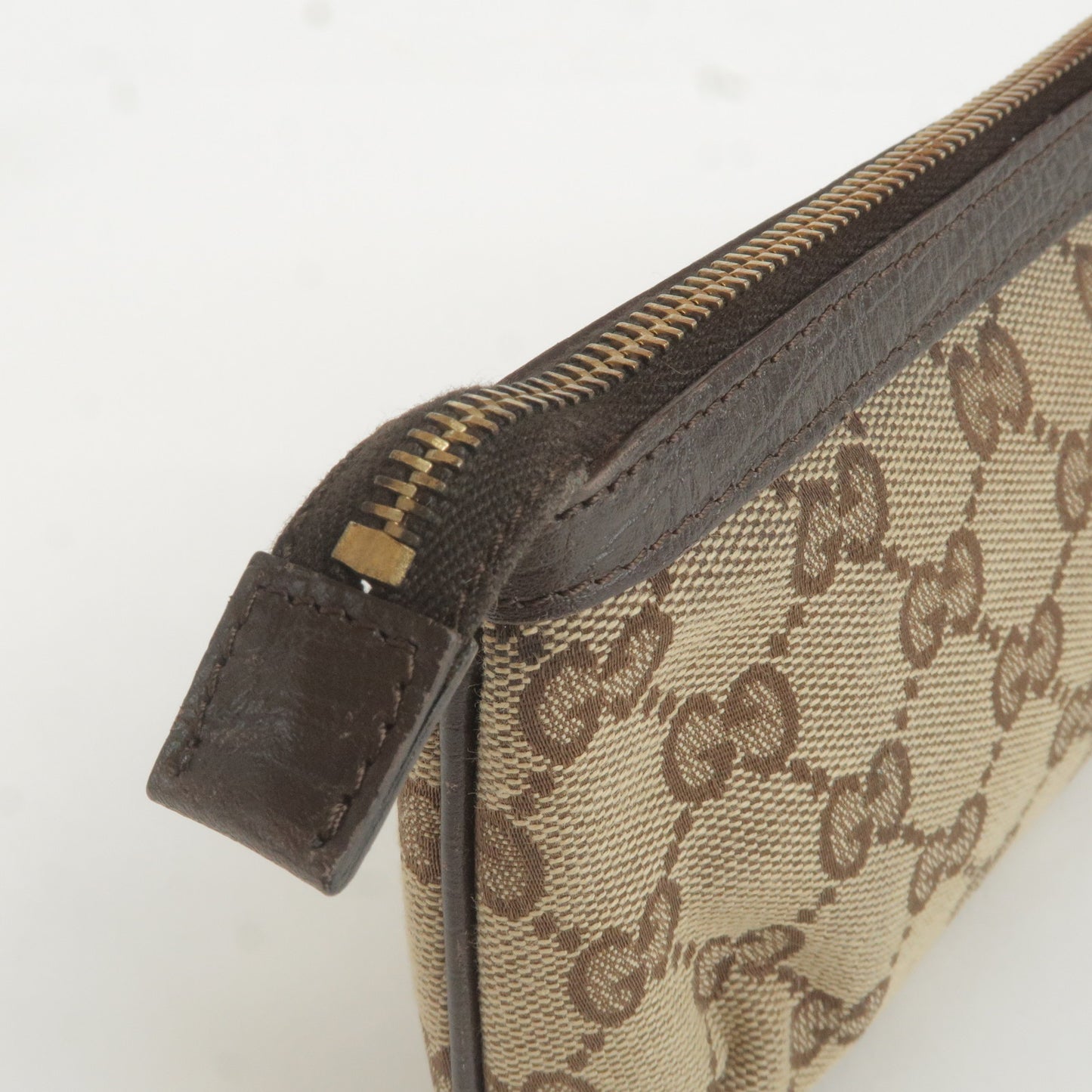 GUCCI Sherry GG Canvas Leather Cosmetic Pouch Purse 152507