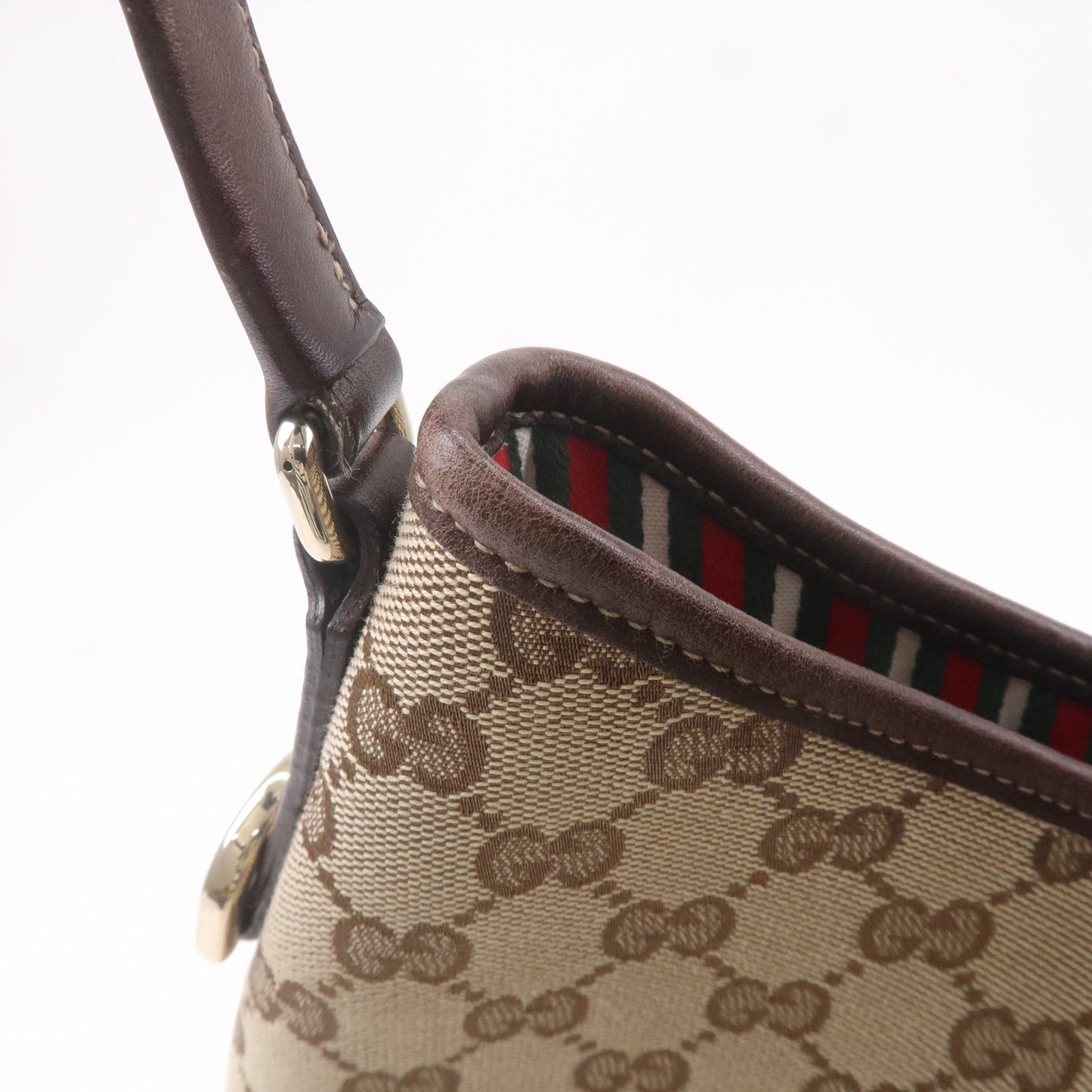 GUCCI GG Canvas Leather Shoulder Bag Beige Brown 169947