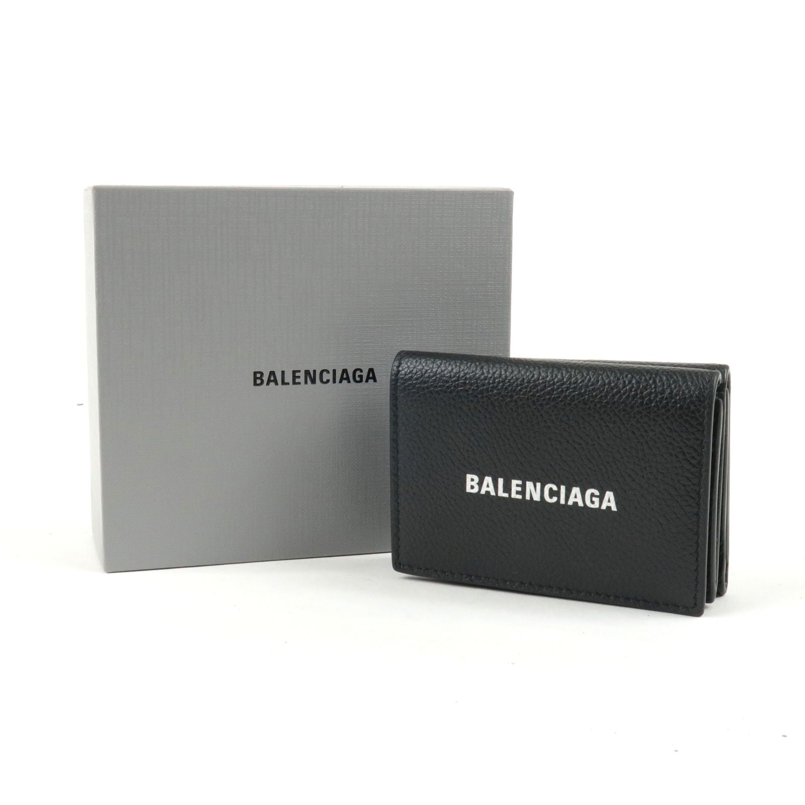 Luxury wallet - Balenciaga mini wallet in black leather with white logo