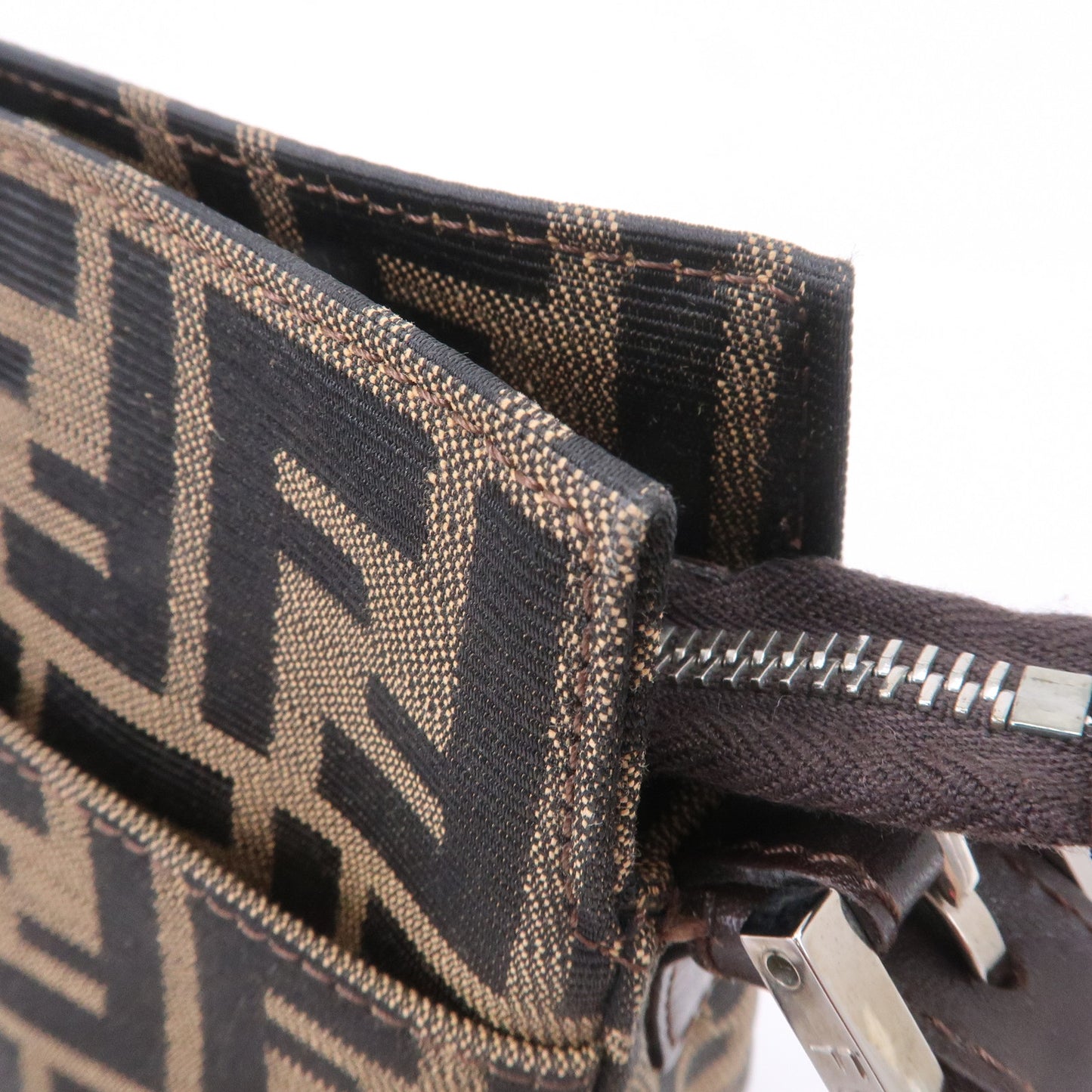 FENDI Zucca Canvas Leather Shoulder Bag Khaki Black Brown 26566