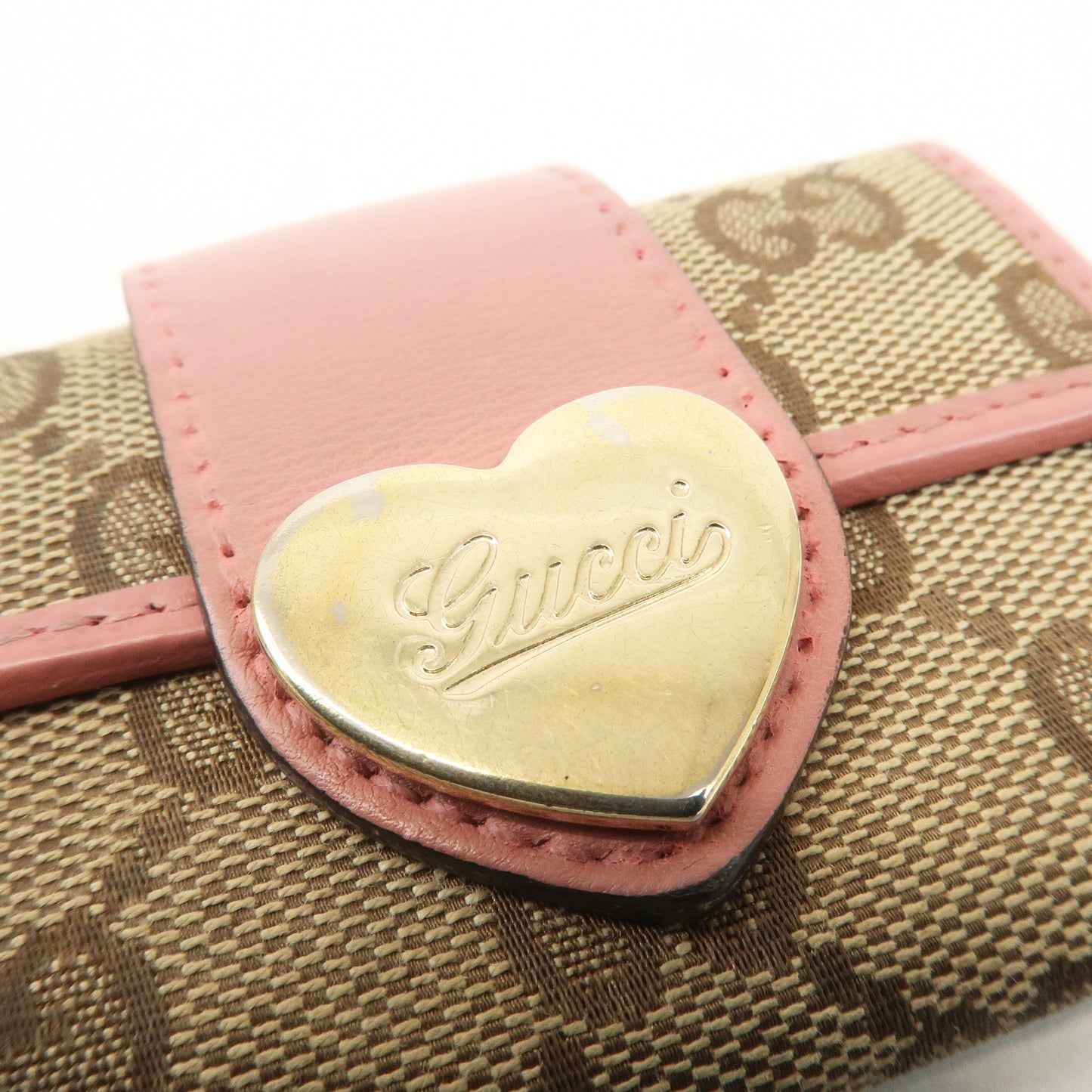 Gucci Set of 2 GG Canvas Leather Key Case 6 Rings Beige Pink