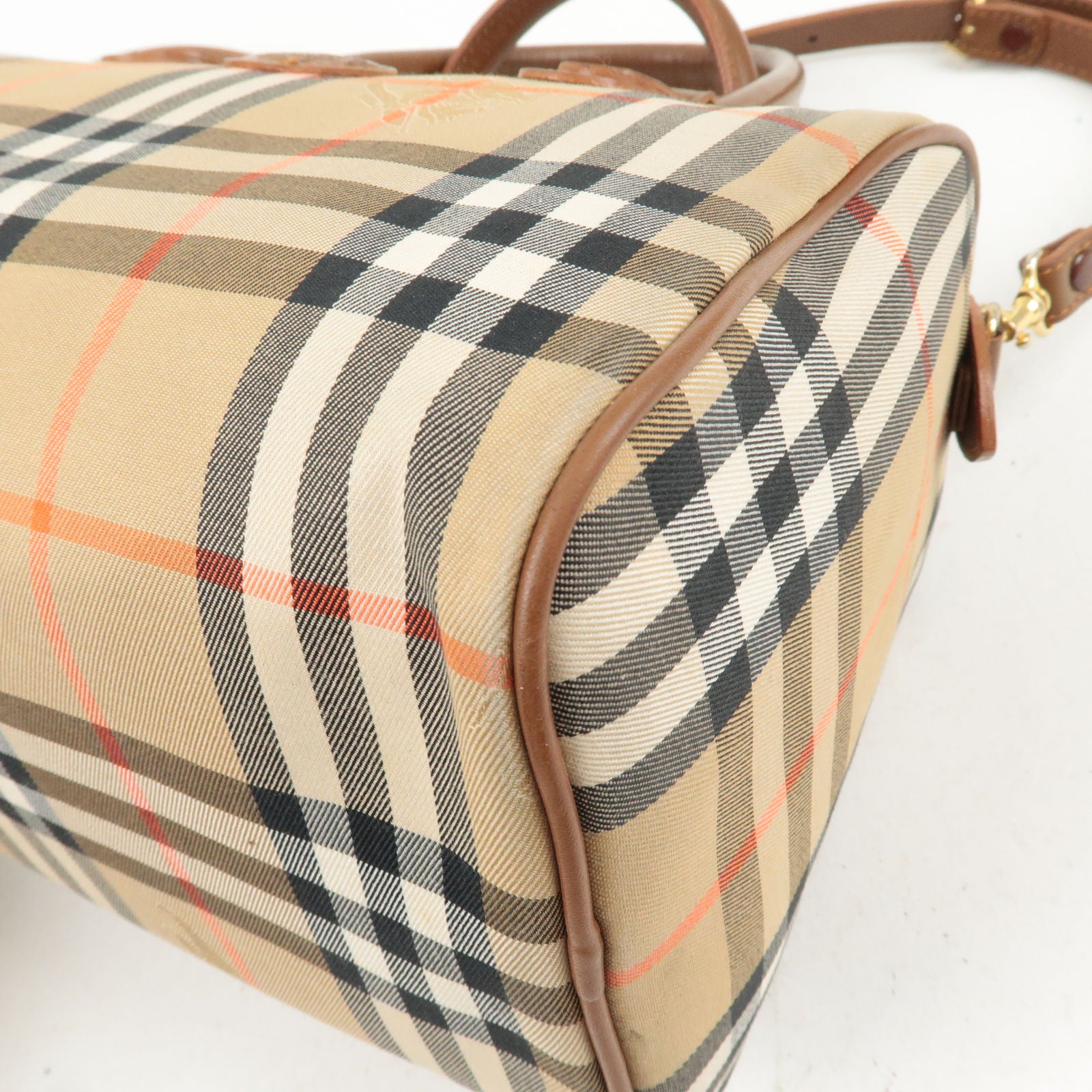 Burberry Authentic Nova Check Boston Bag Gold Hardware Used From Japan