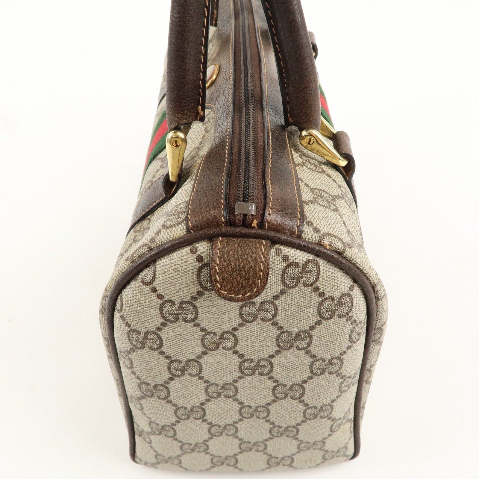 GUCCI Old Gucci Sherry GG Plus Leather Boston Bag Beige 010.378