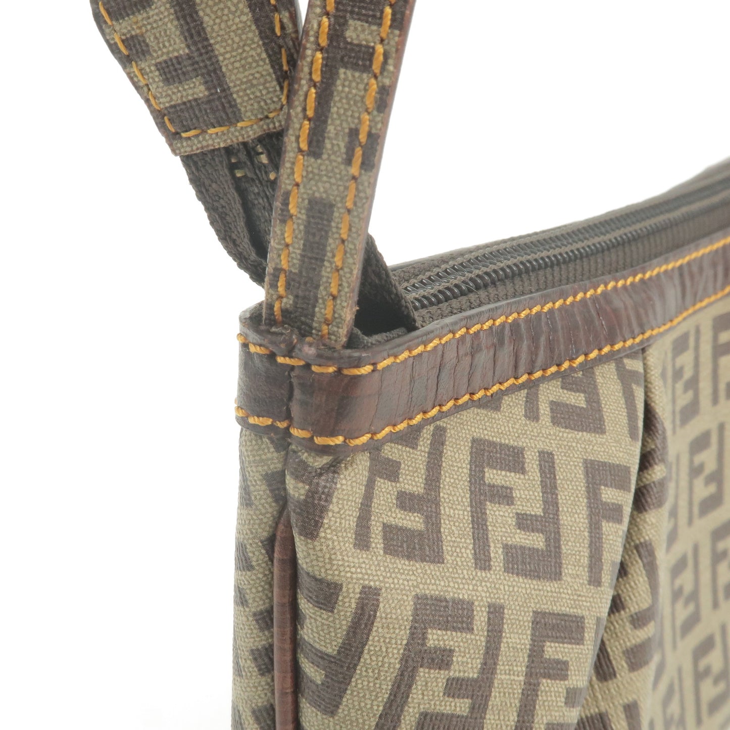 FENDI Zucchino PVC Leather Shoulder Bag Beige Brown 8BR566