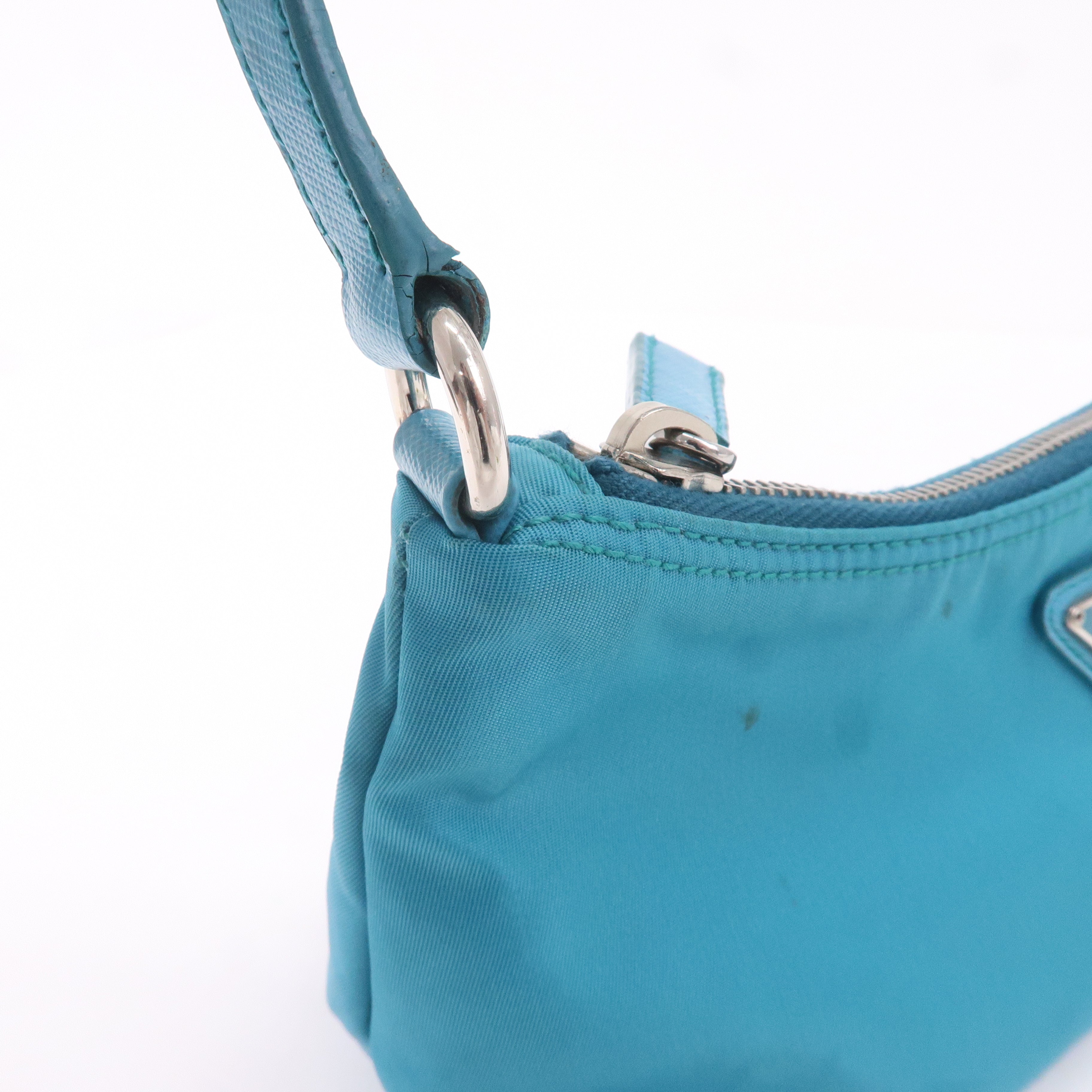 PRADA-Nylon-Leather-Shoulder-Bag-Pouch-Turquoise-blue-1N1413