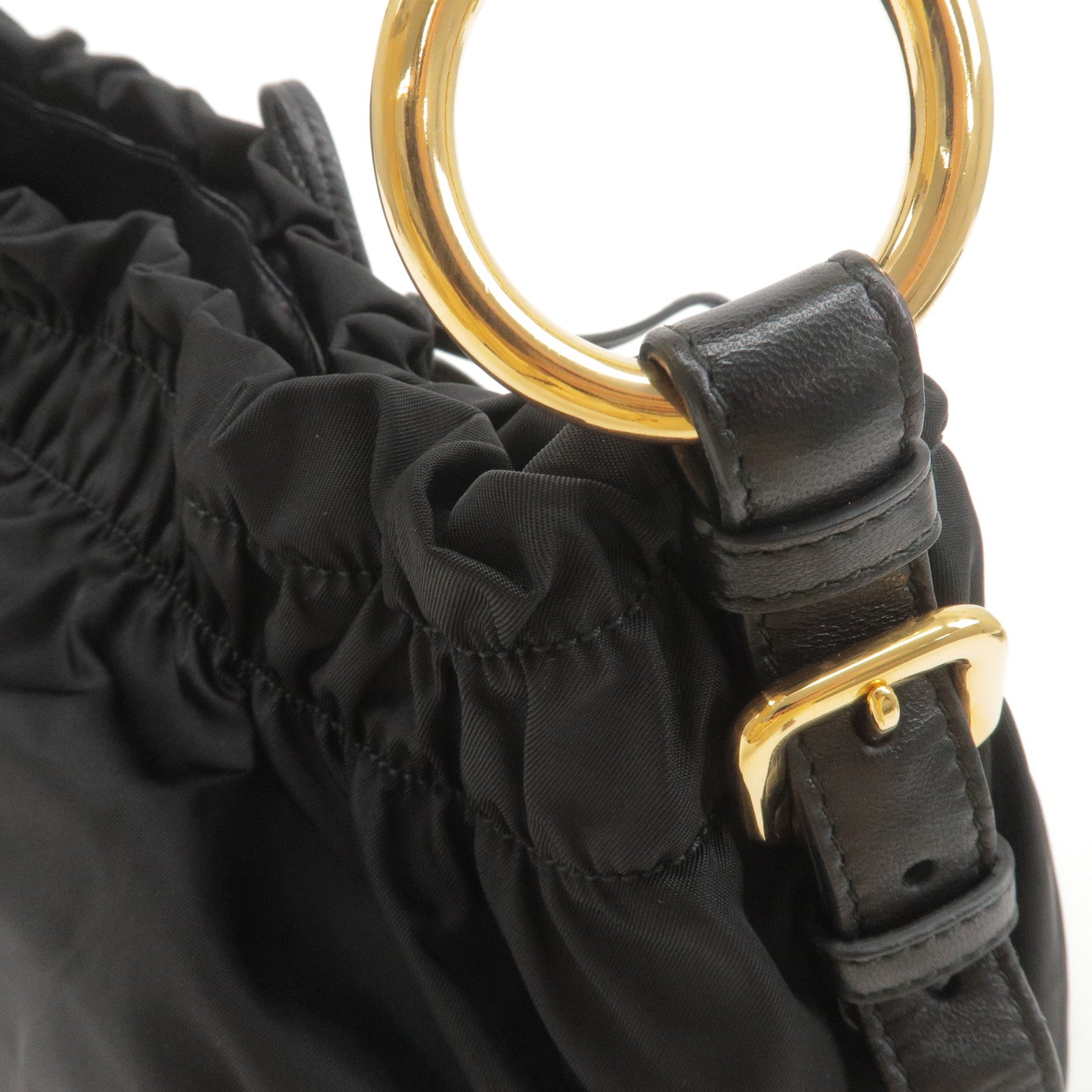 PRADA Black Nylon 2 Way Handle With Side Ribbon Shoulder Bag Satchel