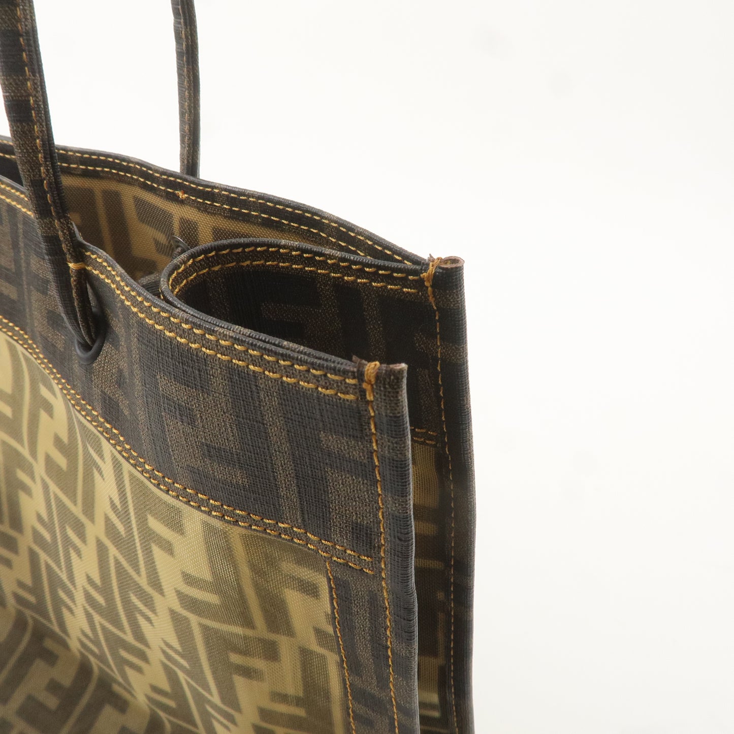FENDI Zucca Mesh PVC Tote Bag Hand Bag Brown Black 8BH183
