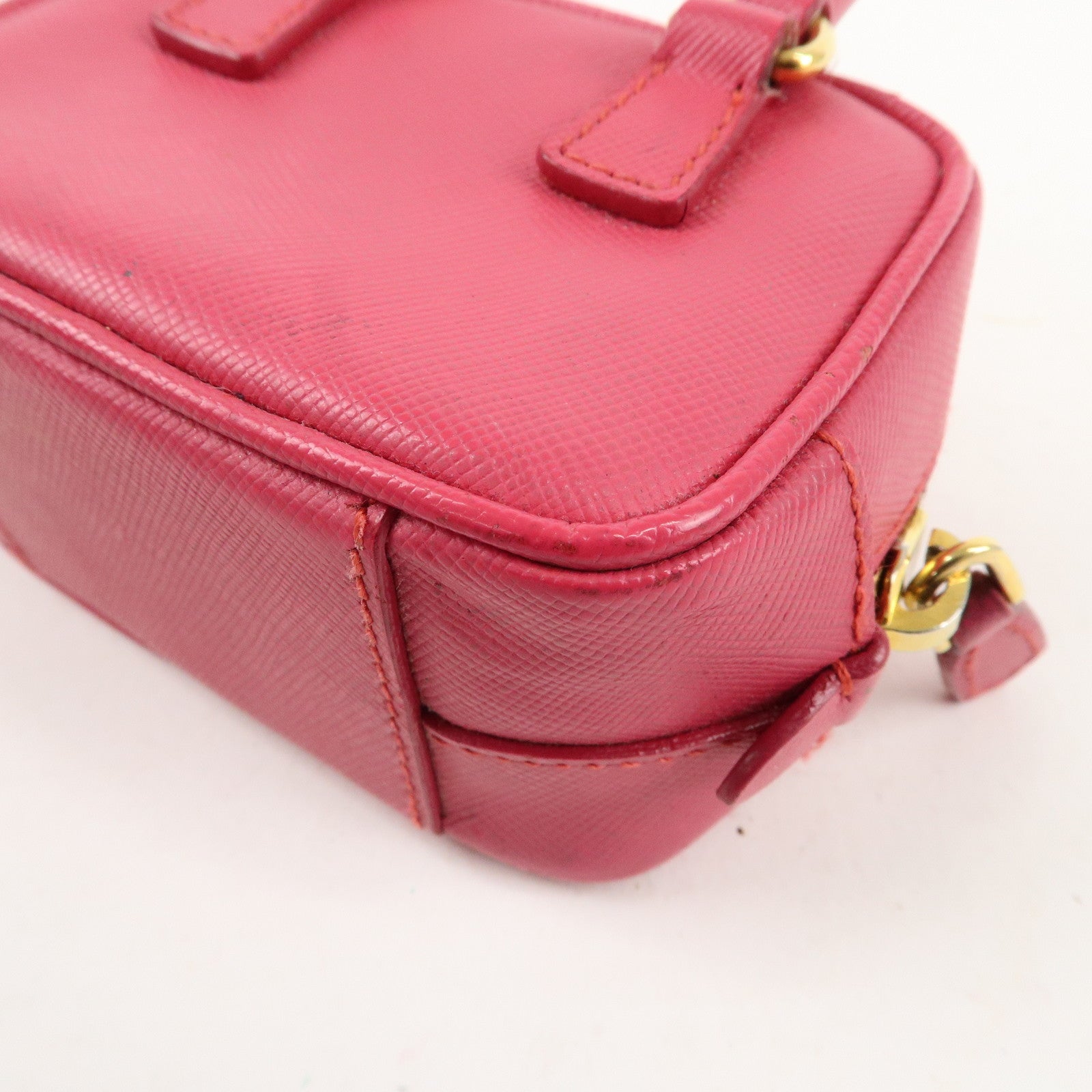 PRADA Logo Safiano Leather Mini Hand Bag Mini Pouch Pink