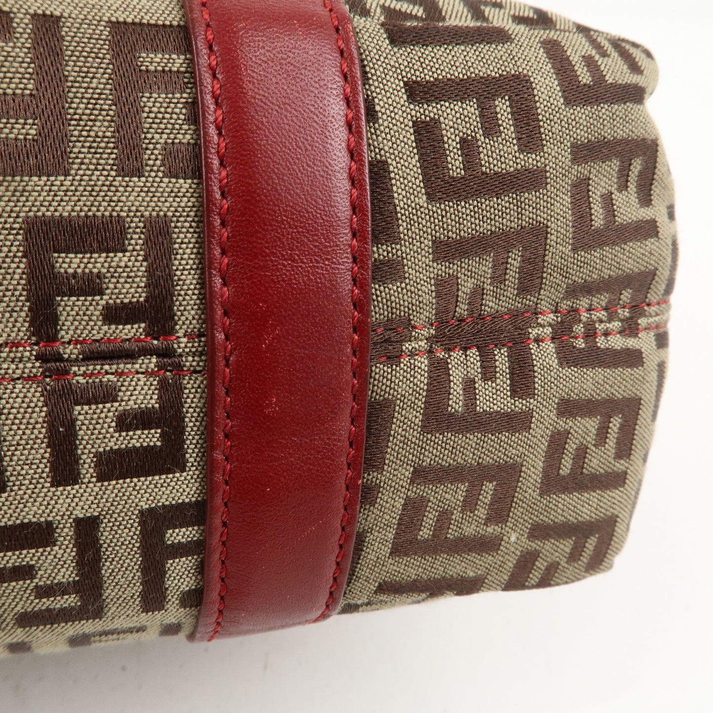 FENDI Zucchino Canvas Leather Hand Bag Beige Red 8BH237