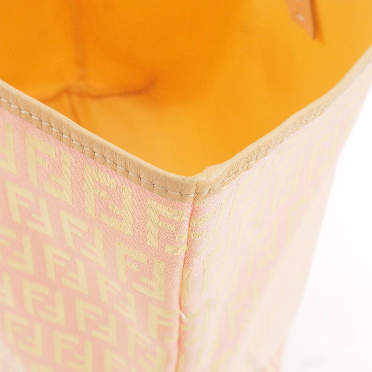 FENDI Zucchino Canvas Leather Tote Bag Pink Beige 8BH005