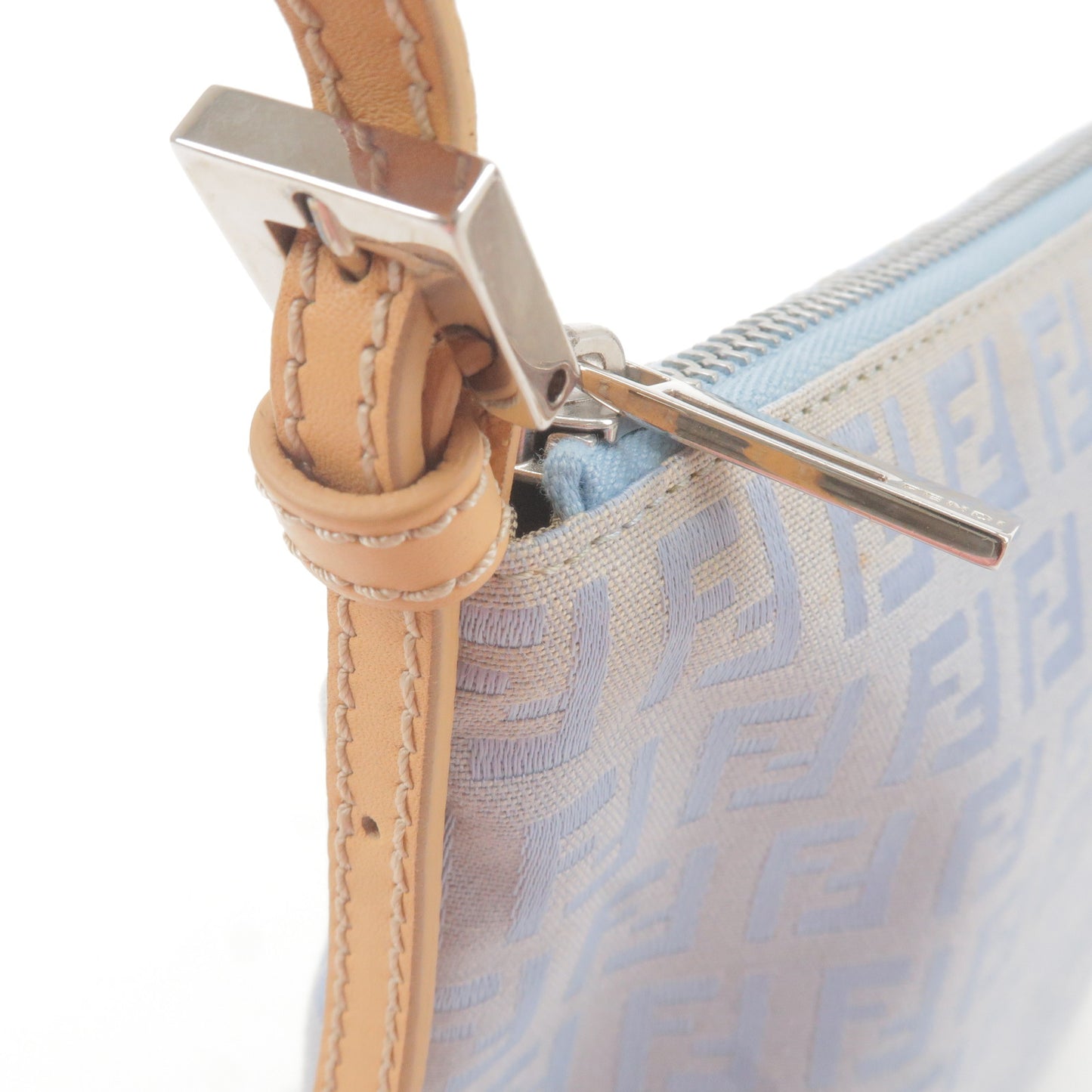 Fendi Zucchino Canvas Leather Shoulder Bag 8BT047 Light Blue