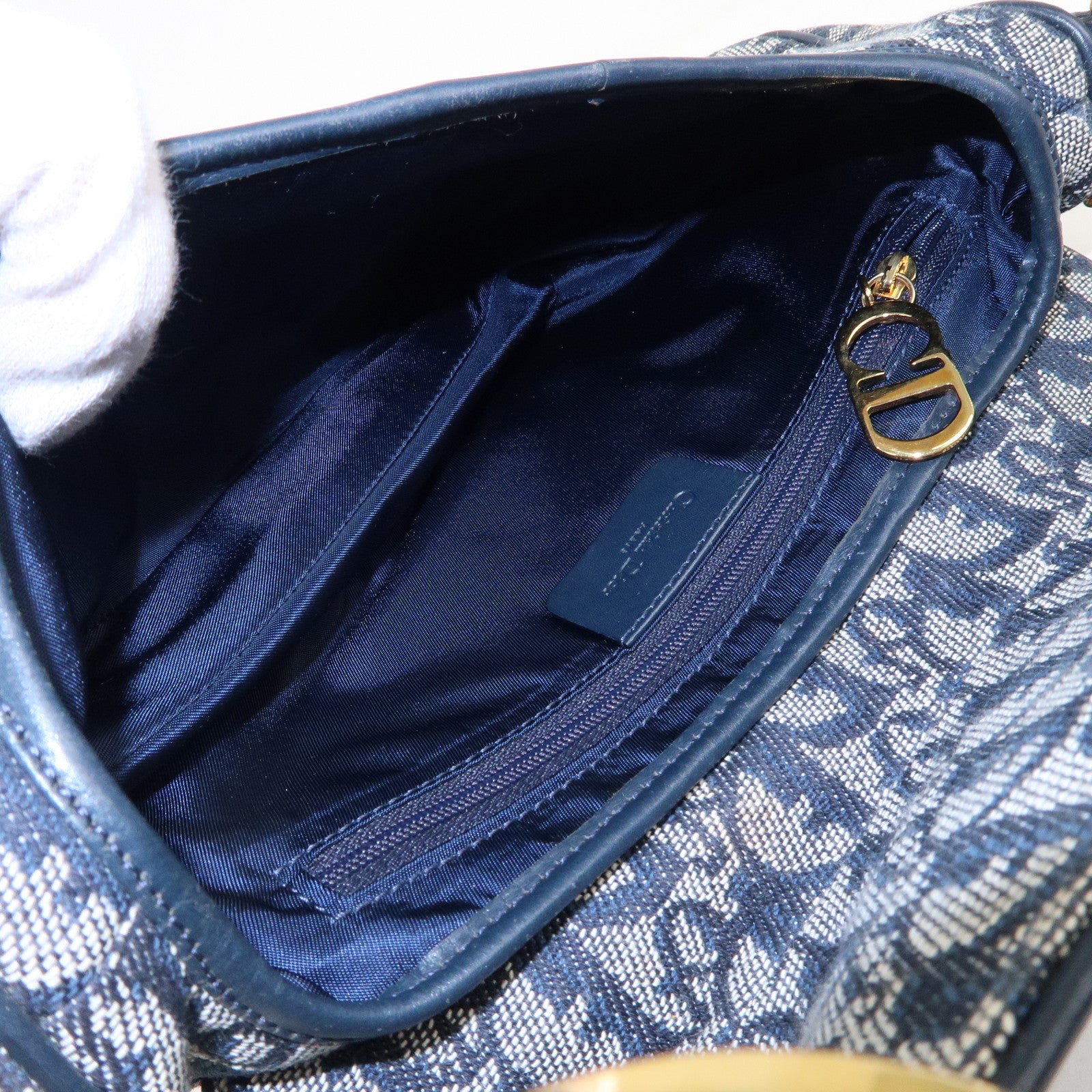 Dior Vintage Navy Blue Trotter Jacquard Flap Shoulder Bag