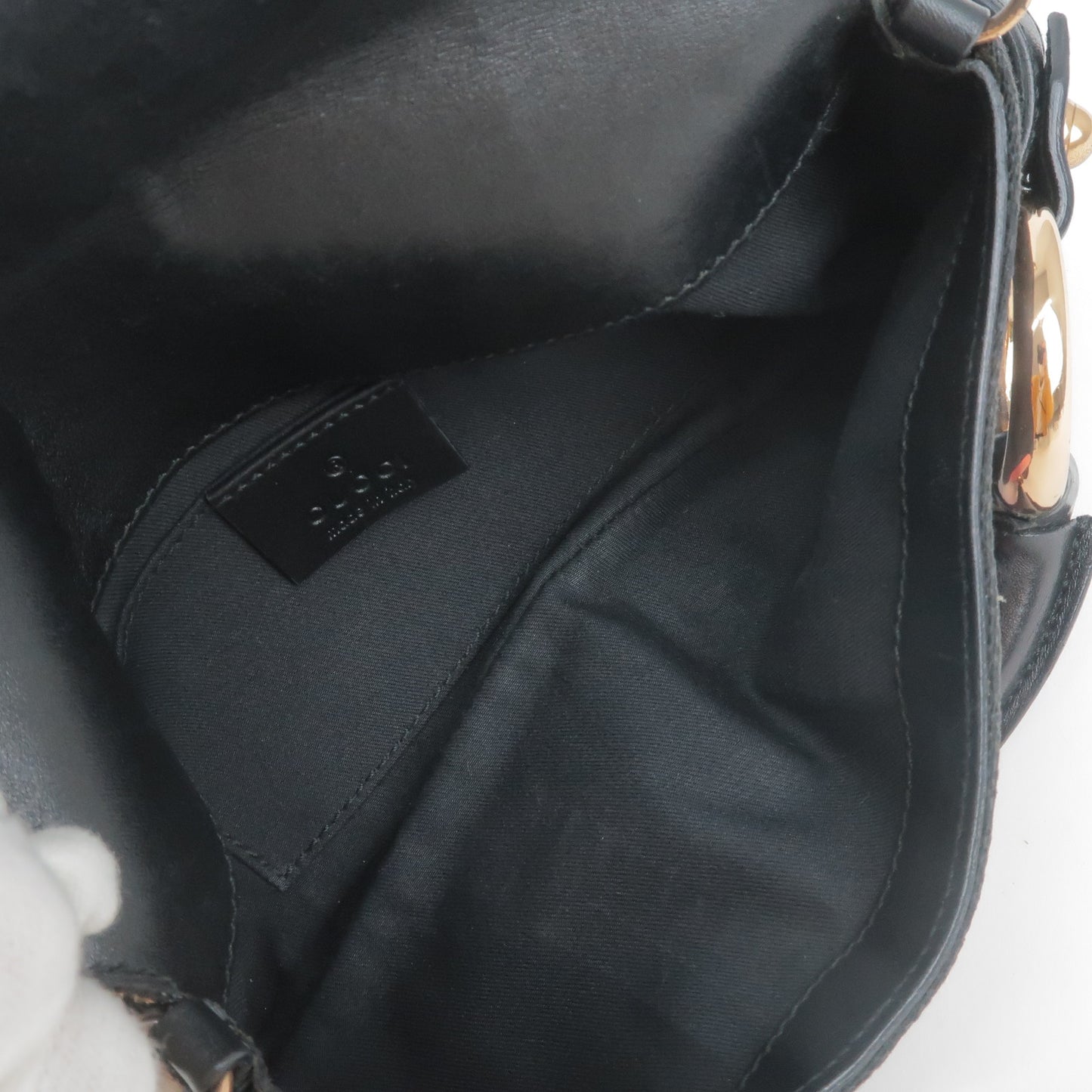 GUCCI Horsebit GG Canvas Leather Shoulder Bag Black Pink 129497