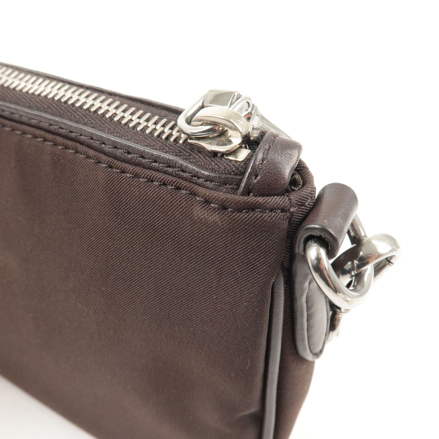 PRADA Nylon Leather Shoulder Bag Pouch Brown