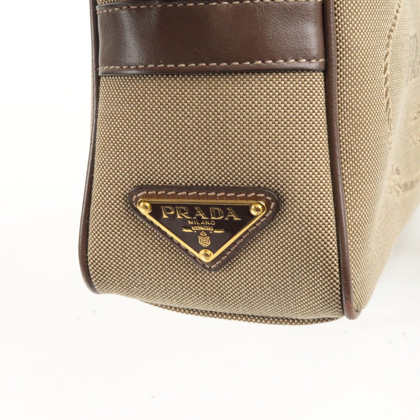 PRADA Logo Jacquard Leather Shoulder Bag Beige Brown 1BH089