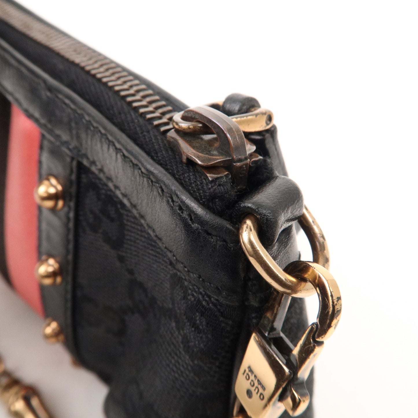 GUCCI Sherry Bamboo GG Canvas Leather Chain Bag Black 129423