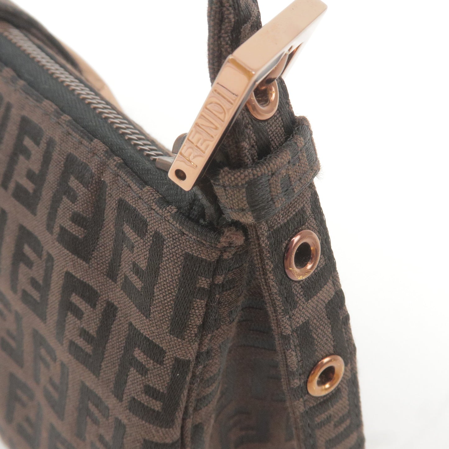 FENDI Zucchino Canvas Shoulder Bag Black Brown 8BR034