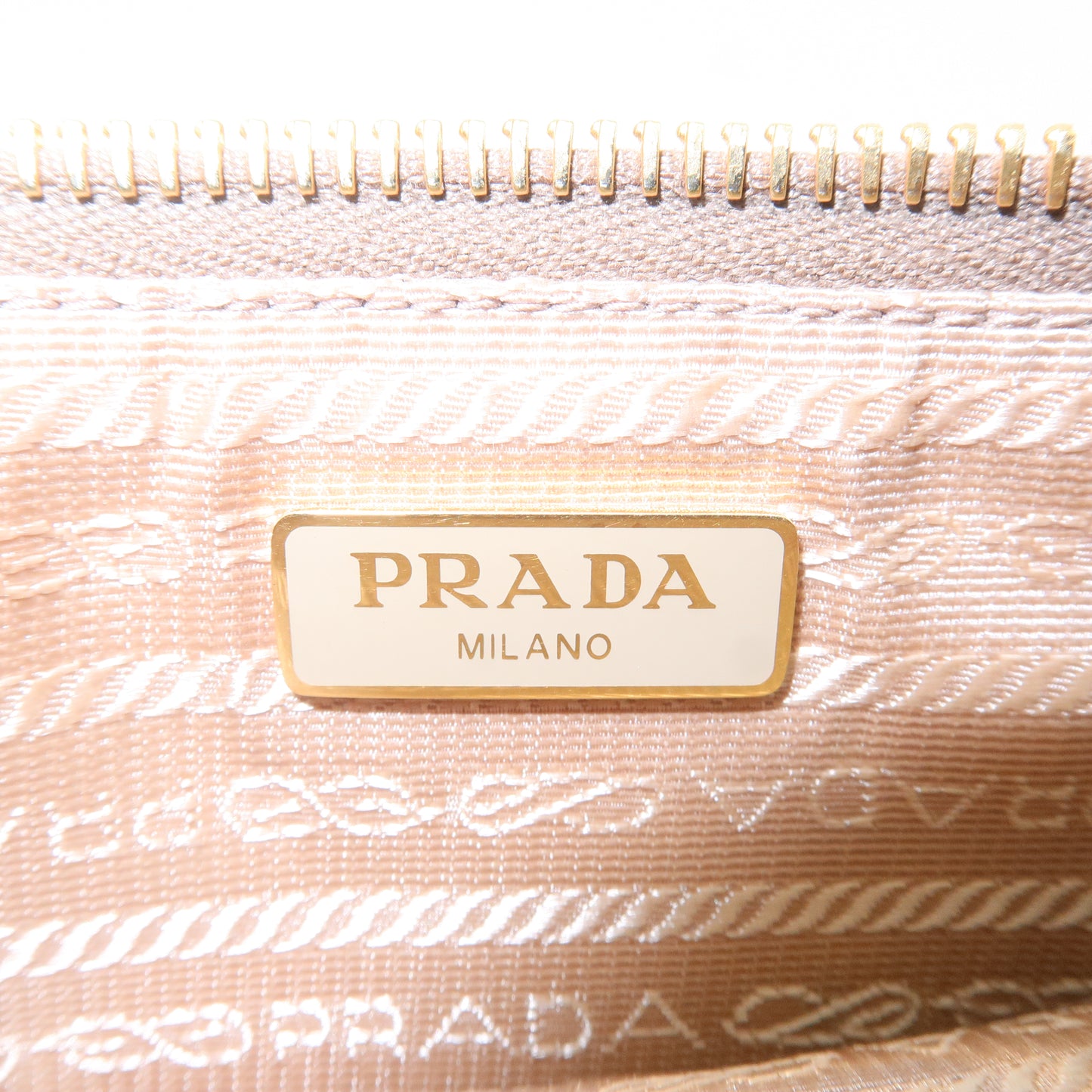PRADA Logo Jaguard Leather Pouch Cosmetic Pouch Beige Brown