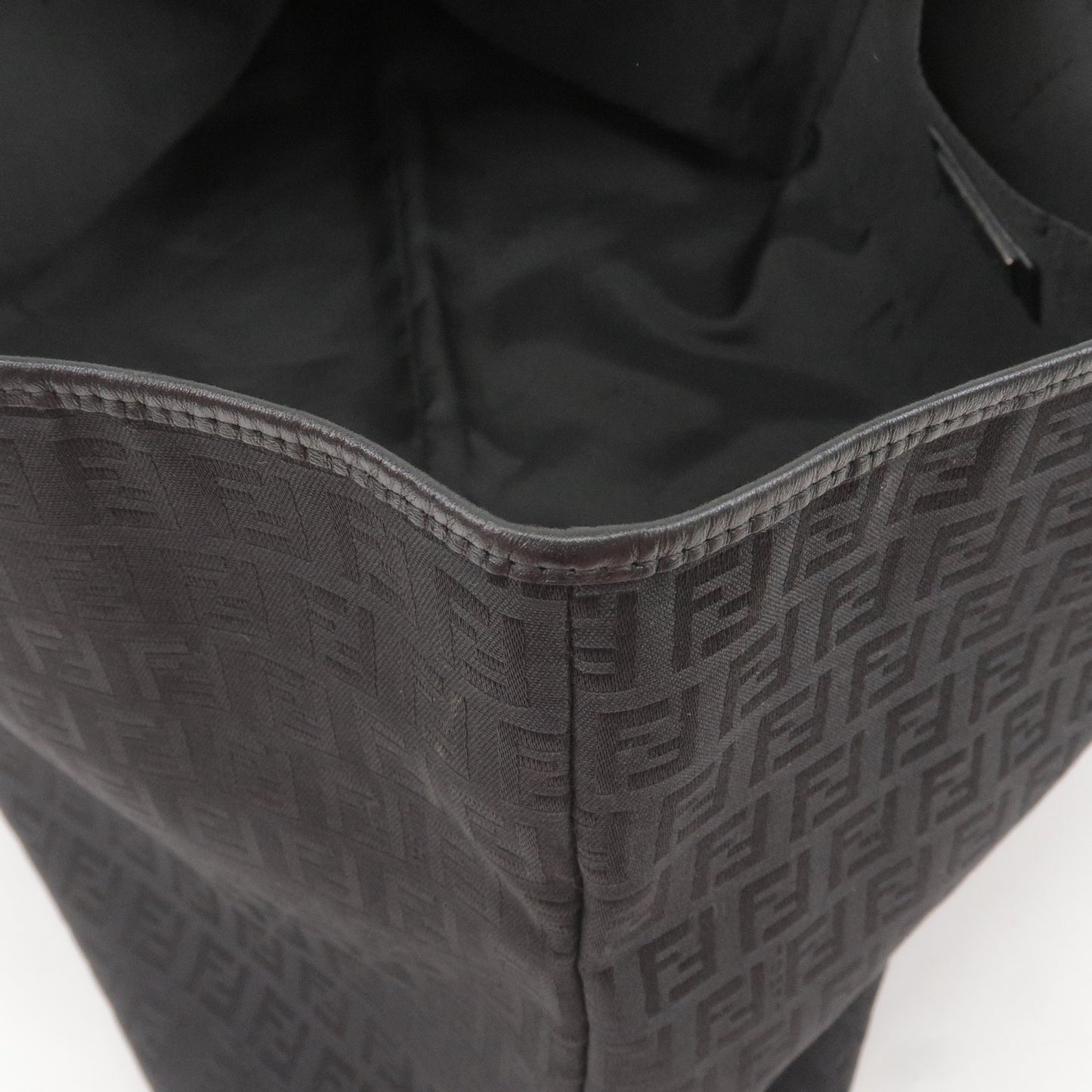 FENDI Zucchino Print Canvas Leather Tote Bag Black