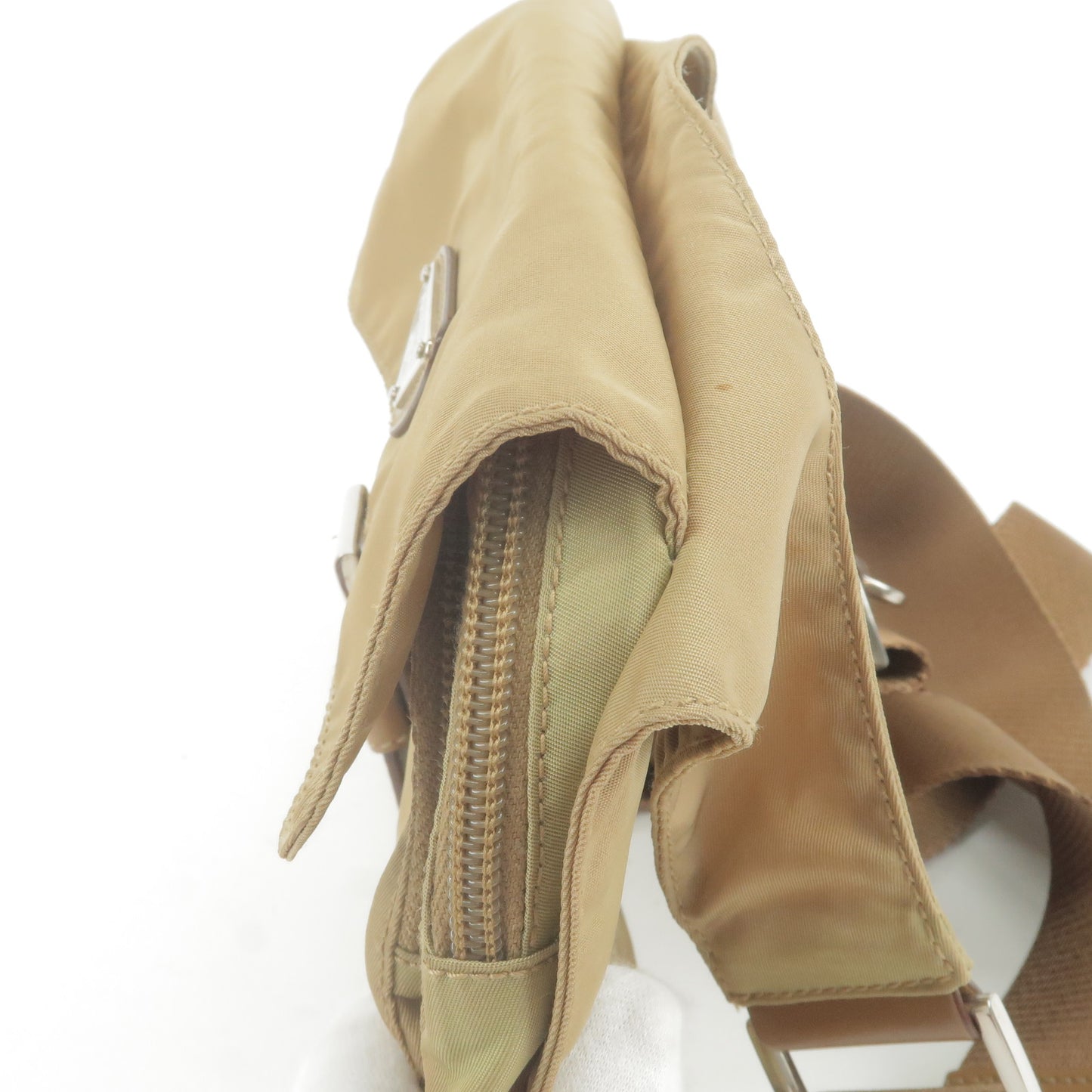 PRADA Logo Nylon Leather Shoulder Bag Purse Beige BT0521