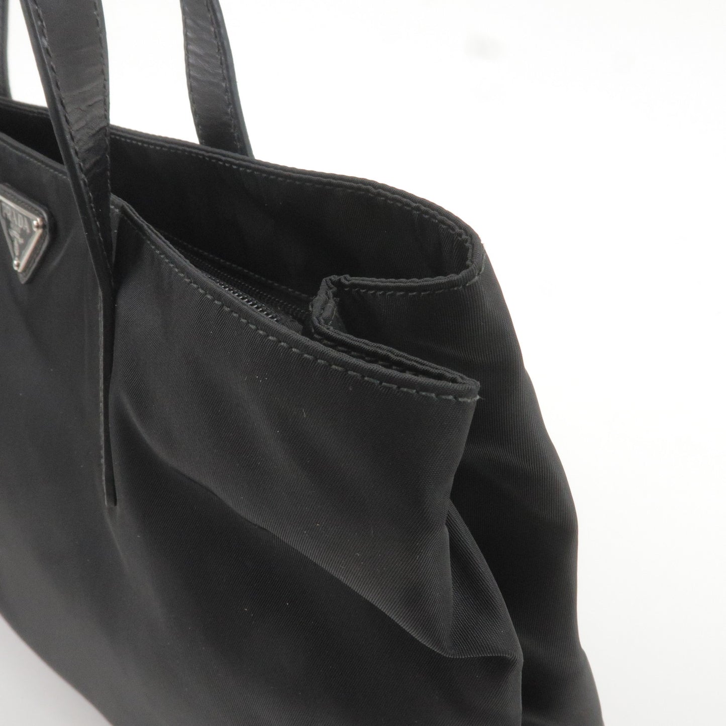 PRADA Logo Nylon Leather Tote Bag Hand Bag Black