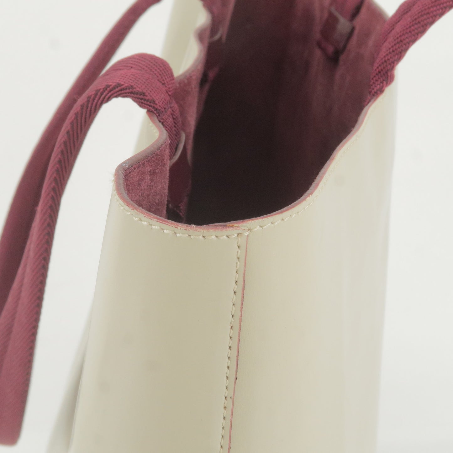PRADA Leather Canvas Tote Bag Hand Bag Greige Red Wine B10189