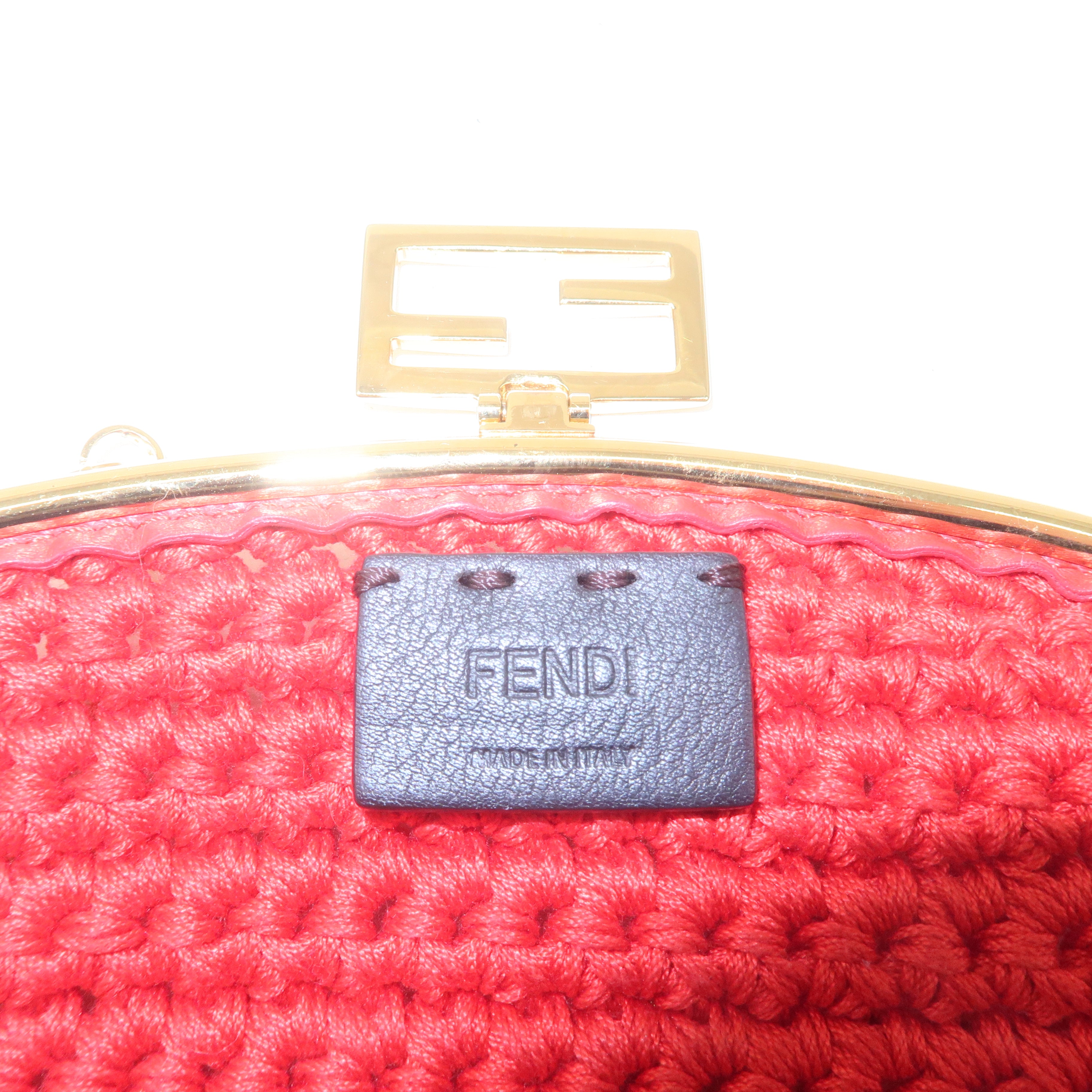 FENDI Baguette Knit Cell Phone Case Shoulder Bag Red 7AR966 dct