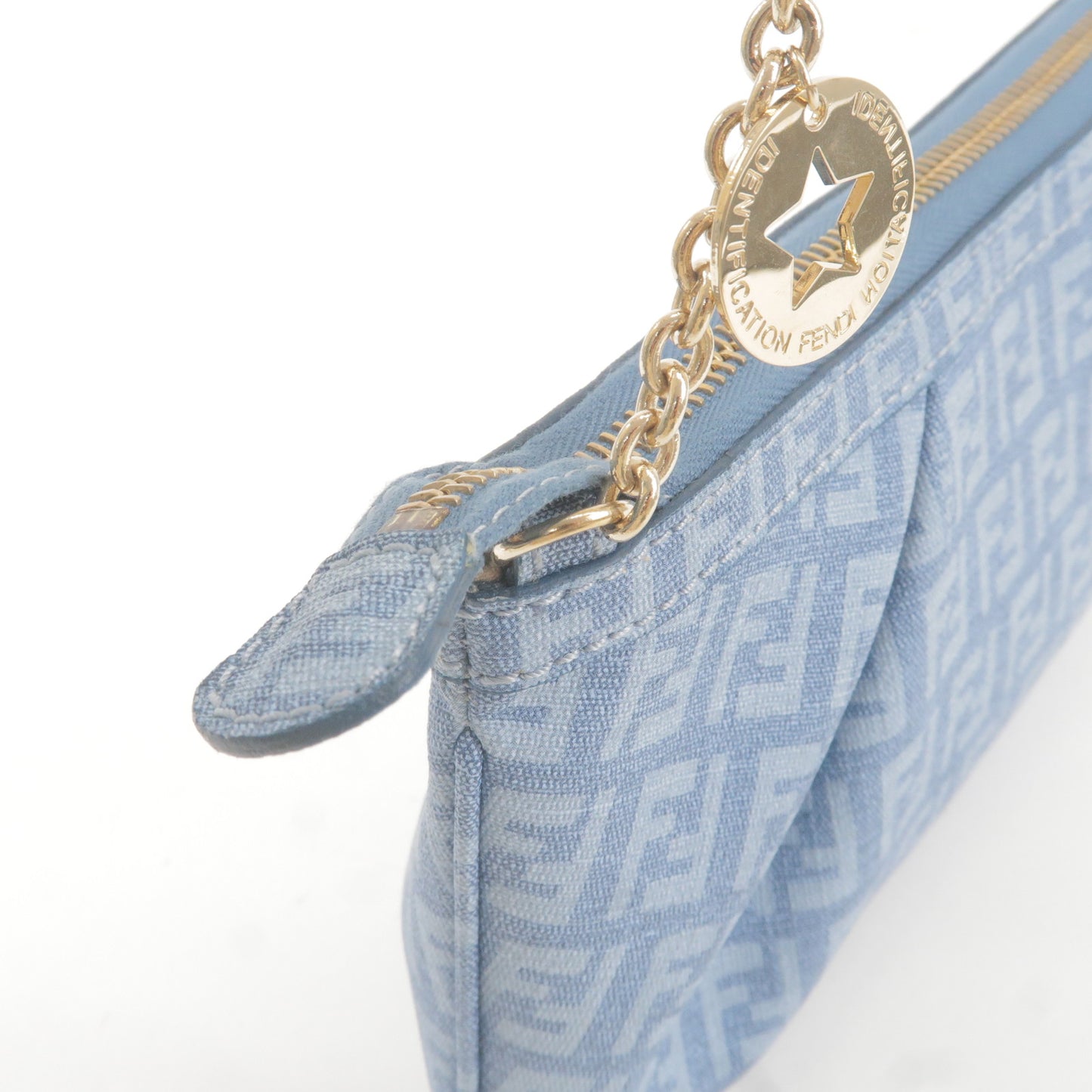 FENDI Zucchino Print PVC Chain Hand Bag Blue 8BR594