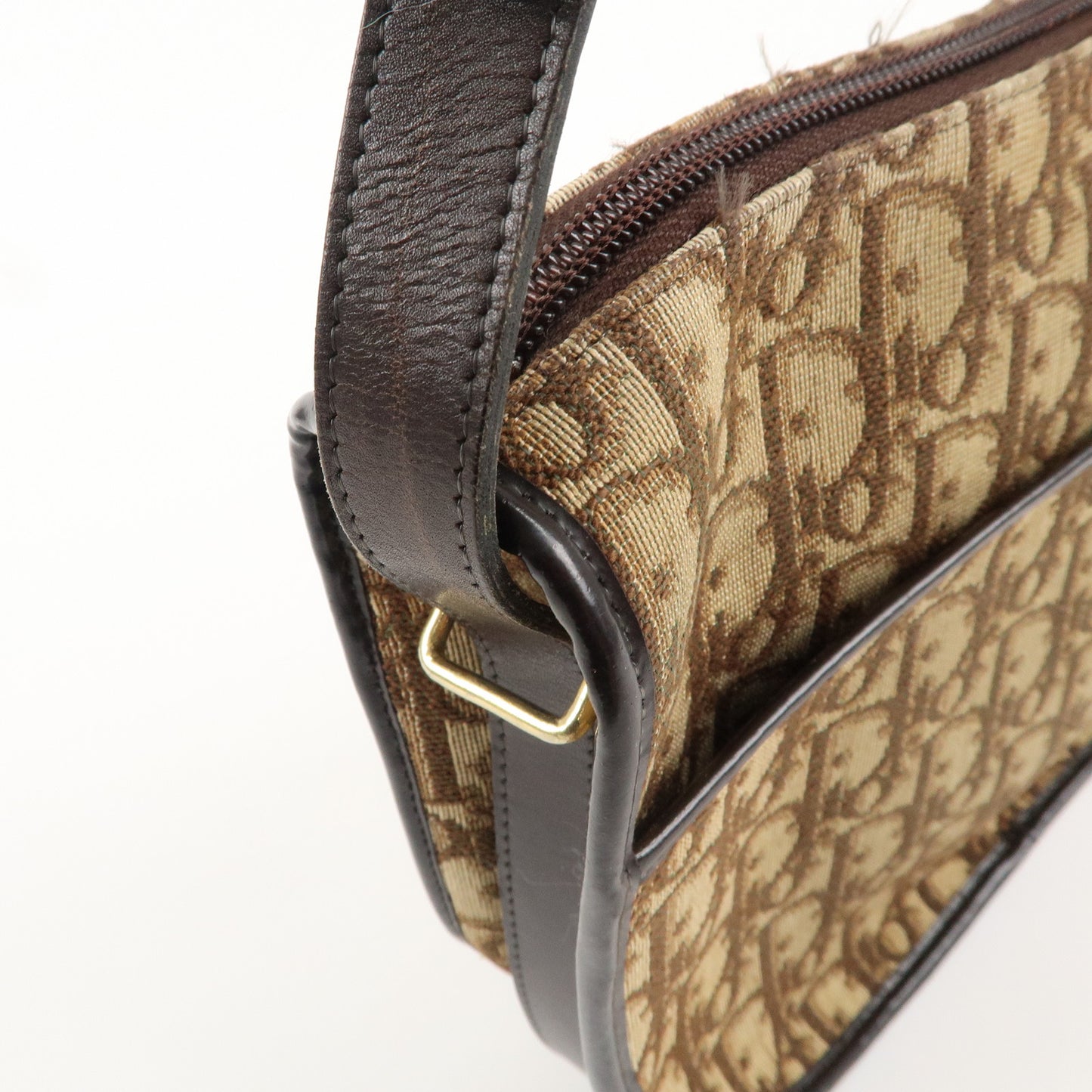 Christian Dior Trotter Canvas Leather Shoulder Bag Beige Brown