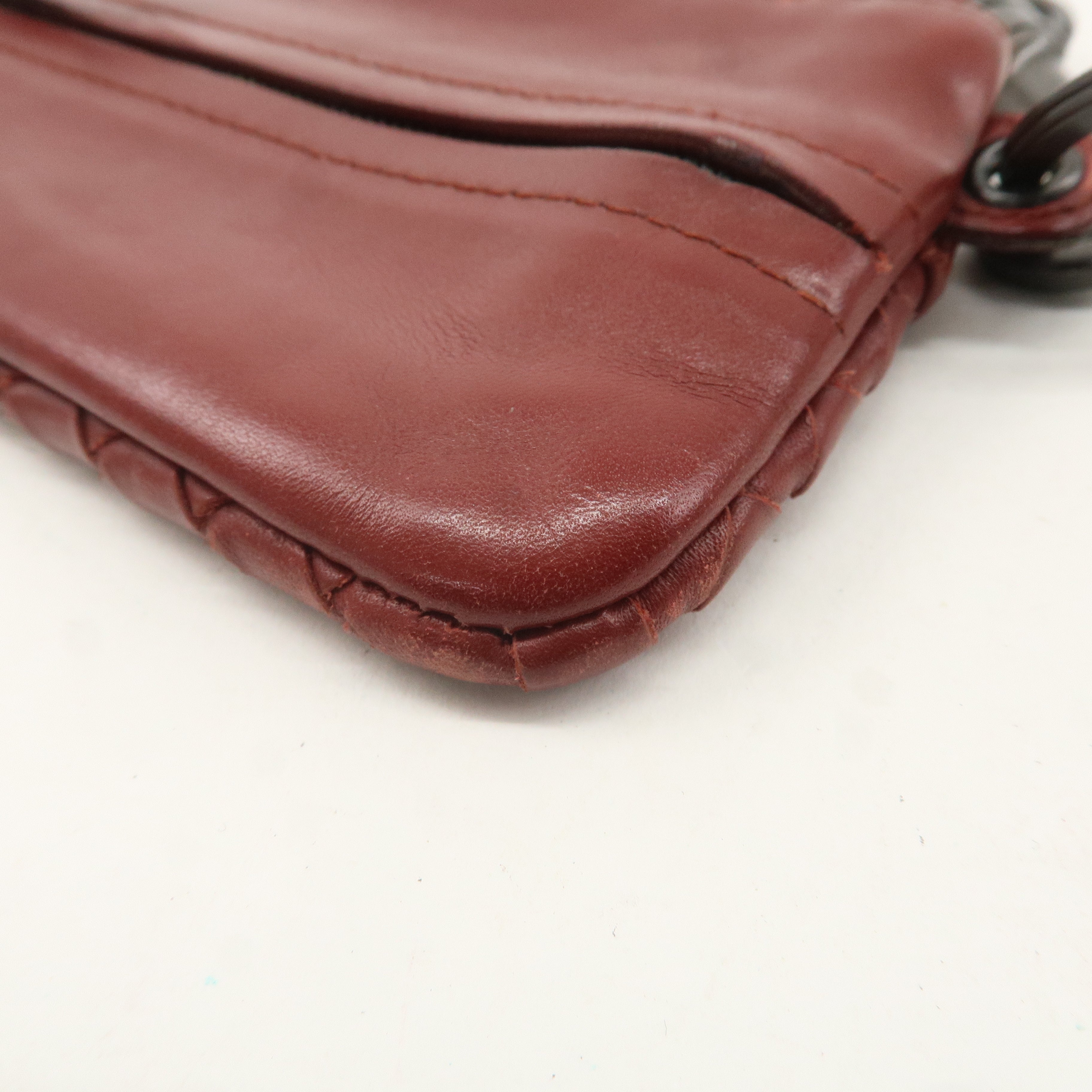 BOTTEGA VENETA Intrecciato Leather Chain Coin Case Pouch Red