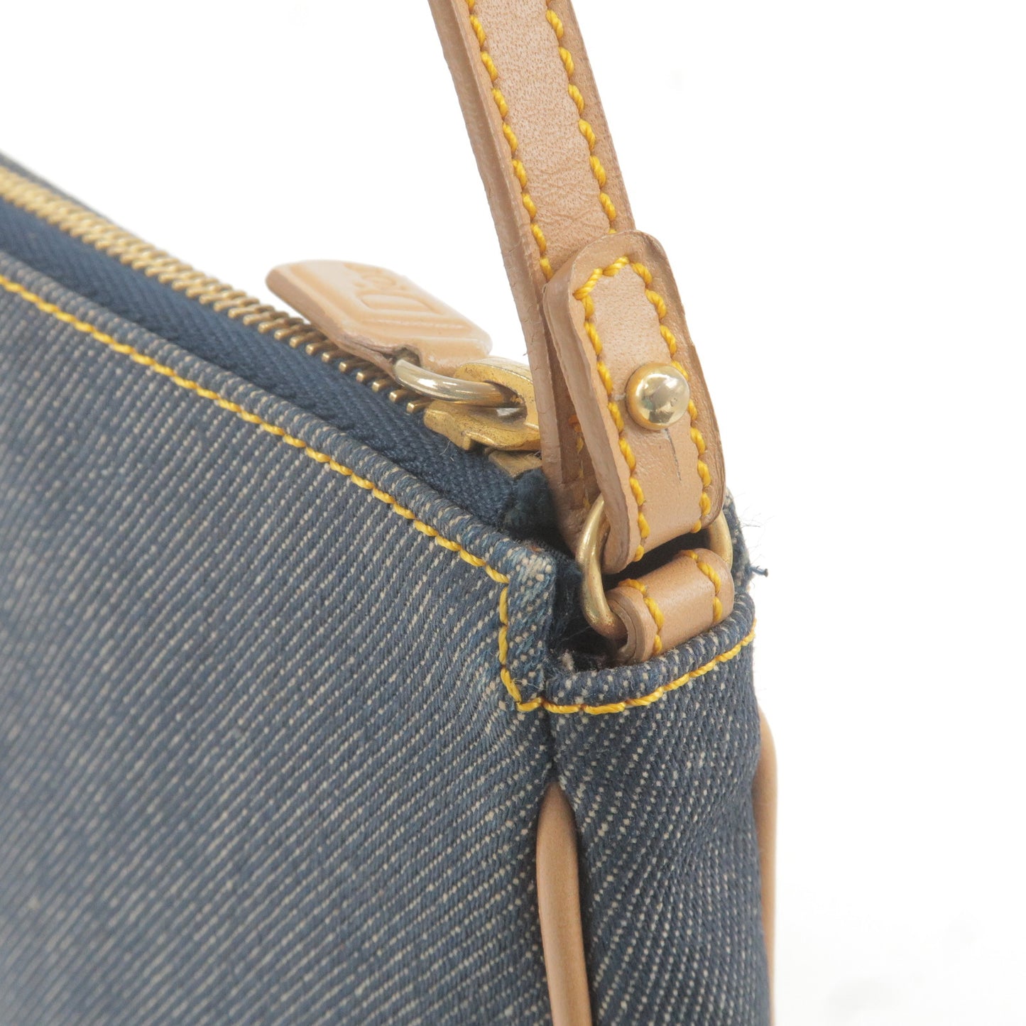 Christian Dior Saddle Bag Denim Leather Shoulder Bag Navy Beige