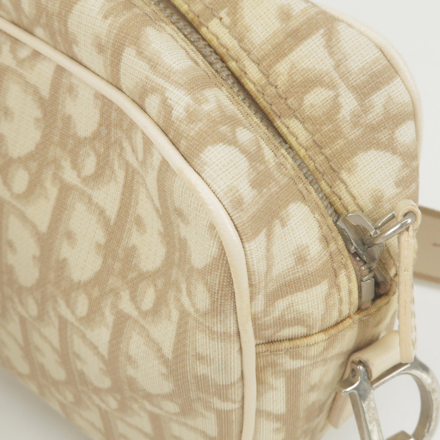Christian Dior Trotter PVC Leather Embroidered Shoulder Bag Beige