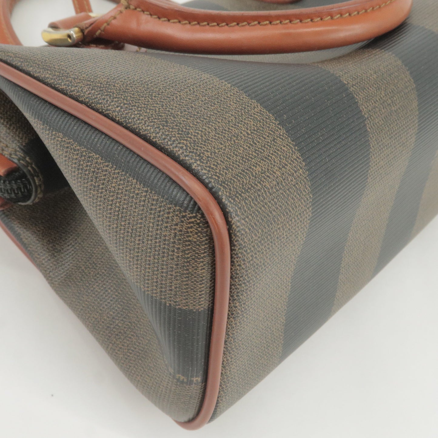 FENDI Pequin PVC Leather 2Way Bag Hand Bag Brown Khaki Black 10124