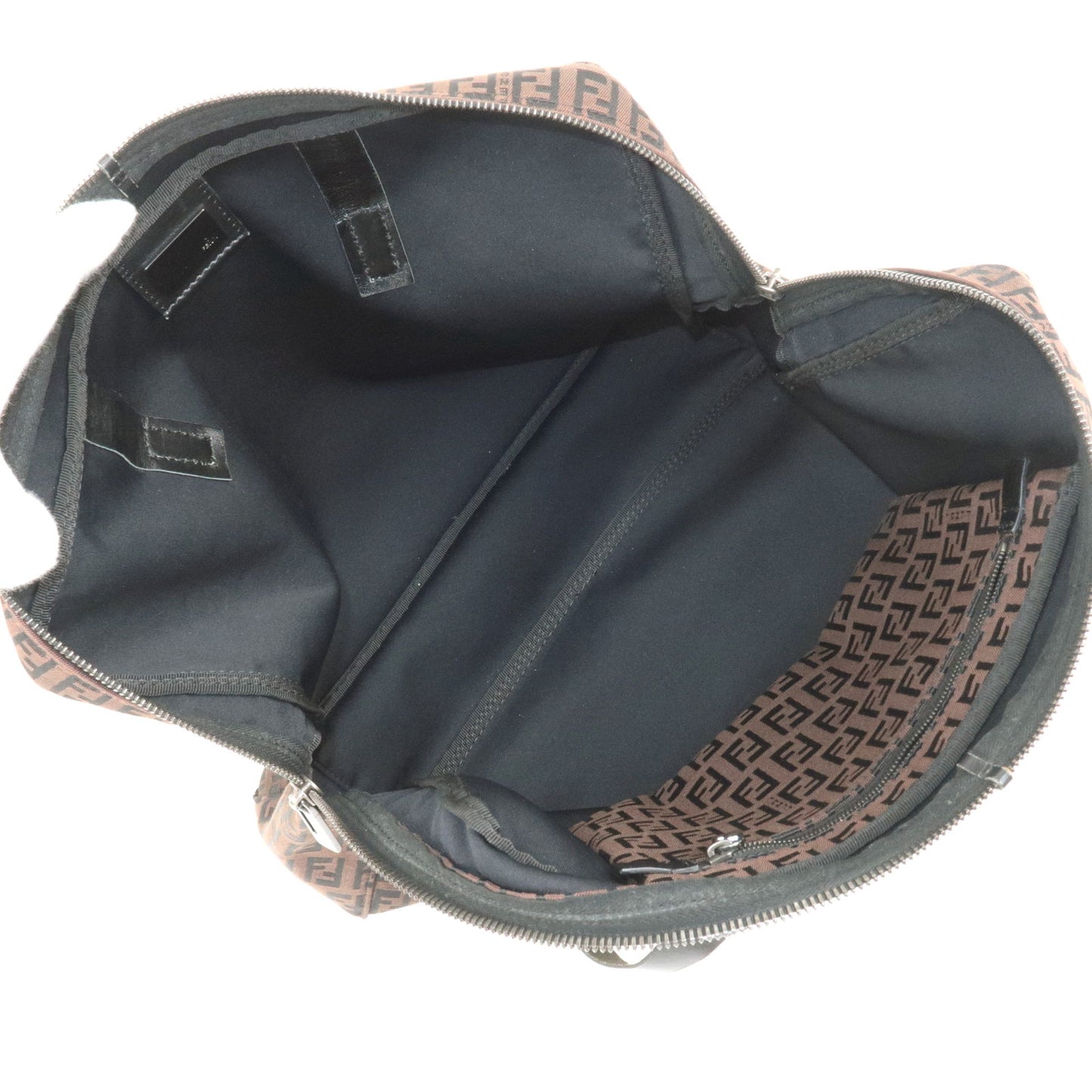 FENDI Zucchino Canvas Leather Shoulder Bag Brown Black 8BH031