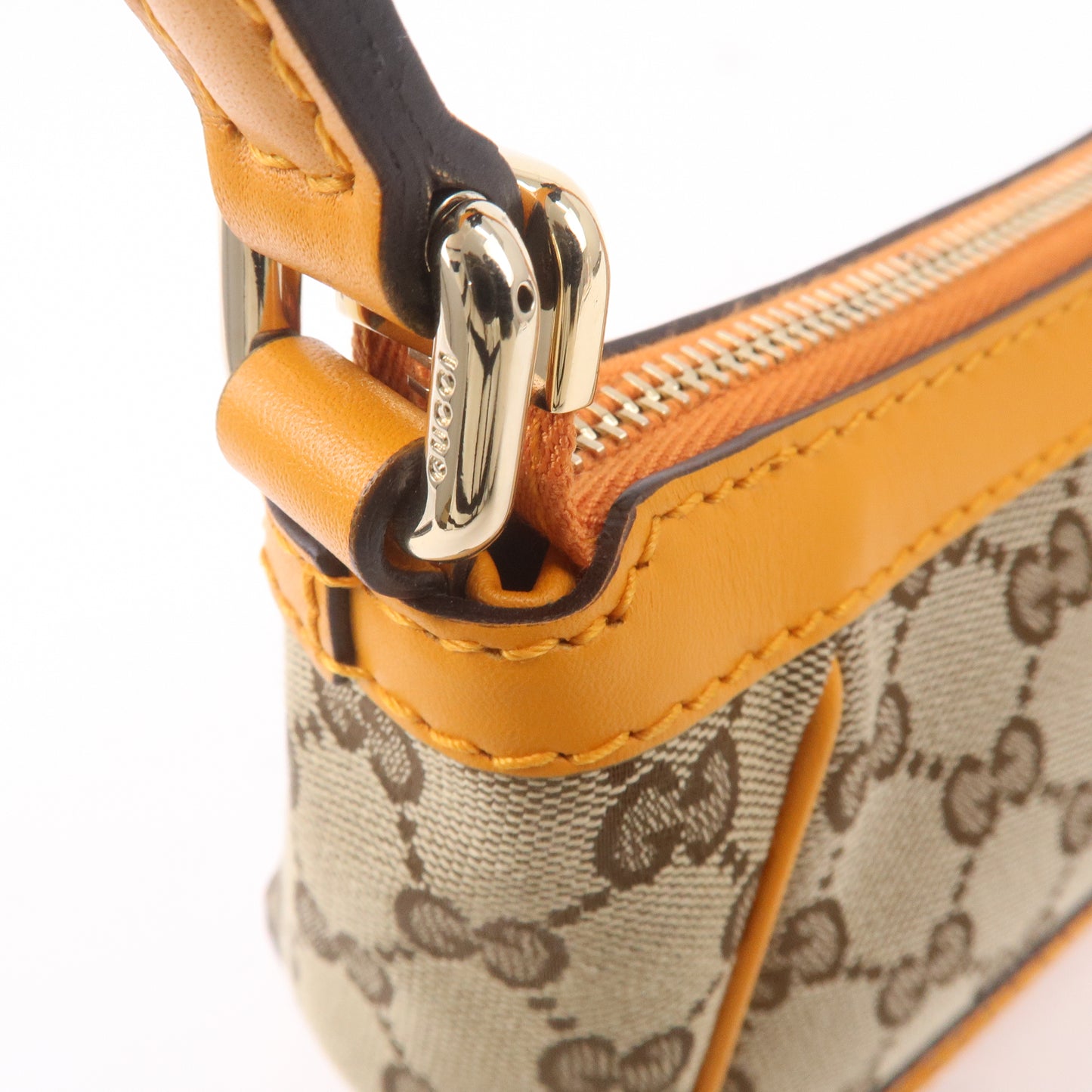 GUCCI Mayfair GG Canvas Leather Shoulder Bag Beige Orange 269893