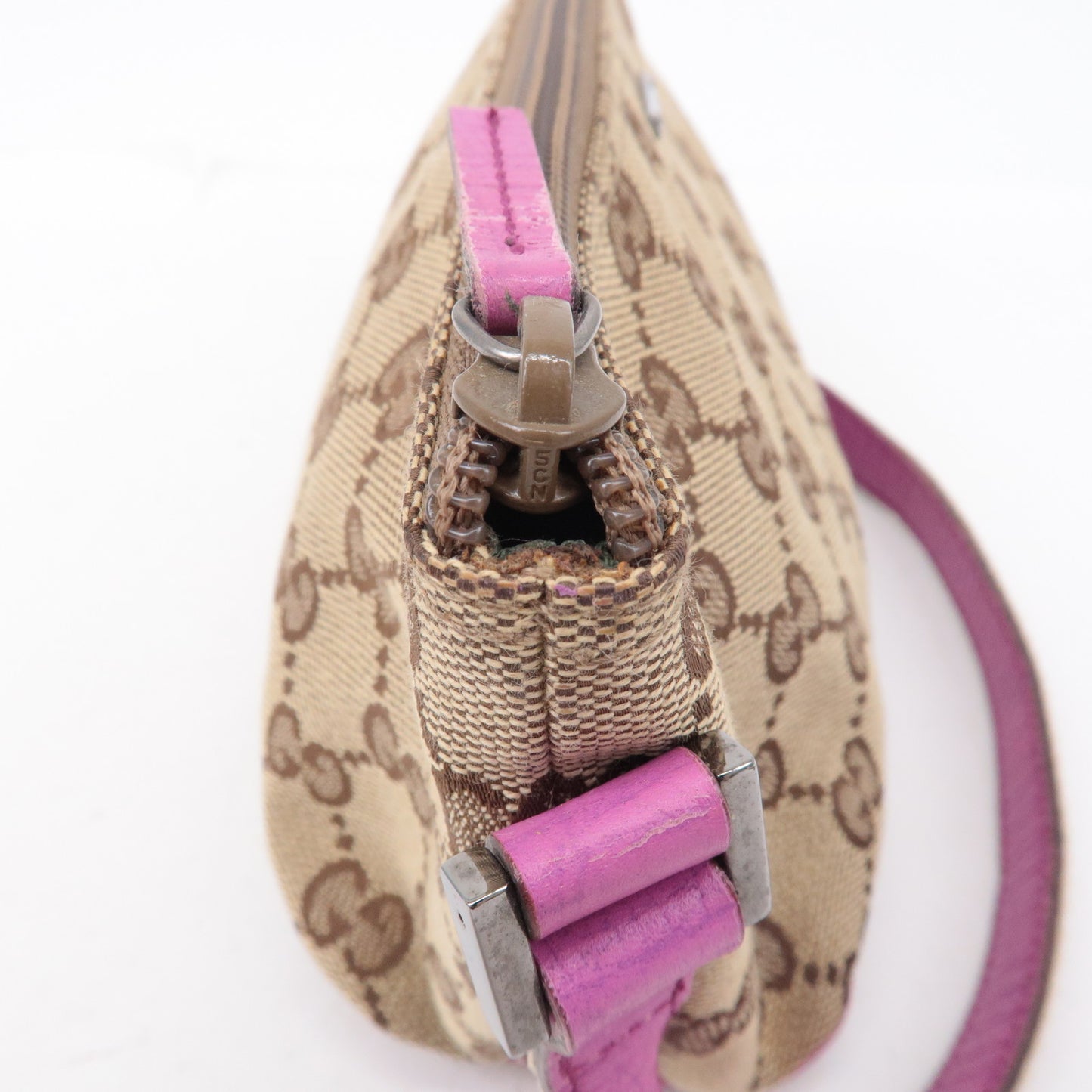 GUCCI Boat Bag GG Canvas Leather Pouch Beige Pink 141809