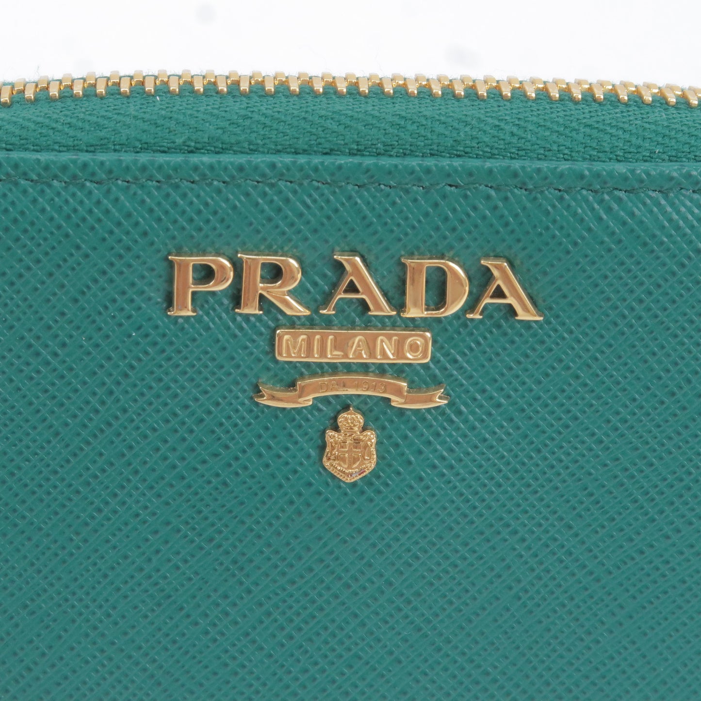 PRADA Logo Leather Round Zipper Coin Case Green 1ML040