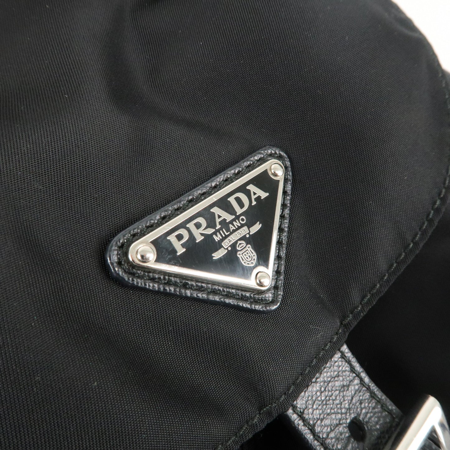PRADA Logo Nylon Leather Back Pack Black