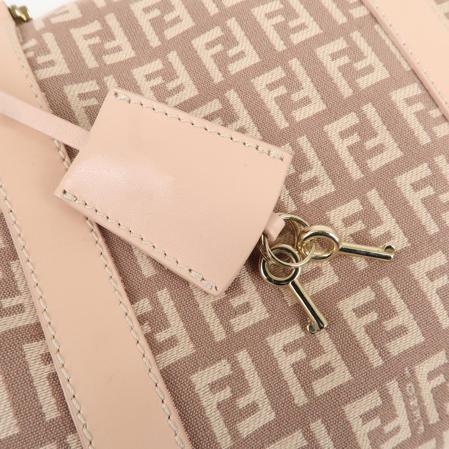 FENDI Zucchino Canvas Leather Mini Boston Bag Pink 8BL068