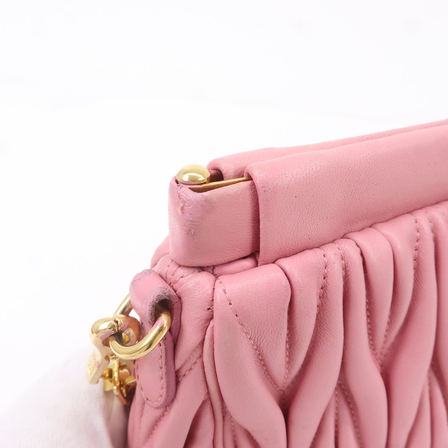 MIU MIU Logo Leather Shoulder Bag Hand Bag Pink Gold