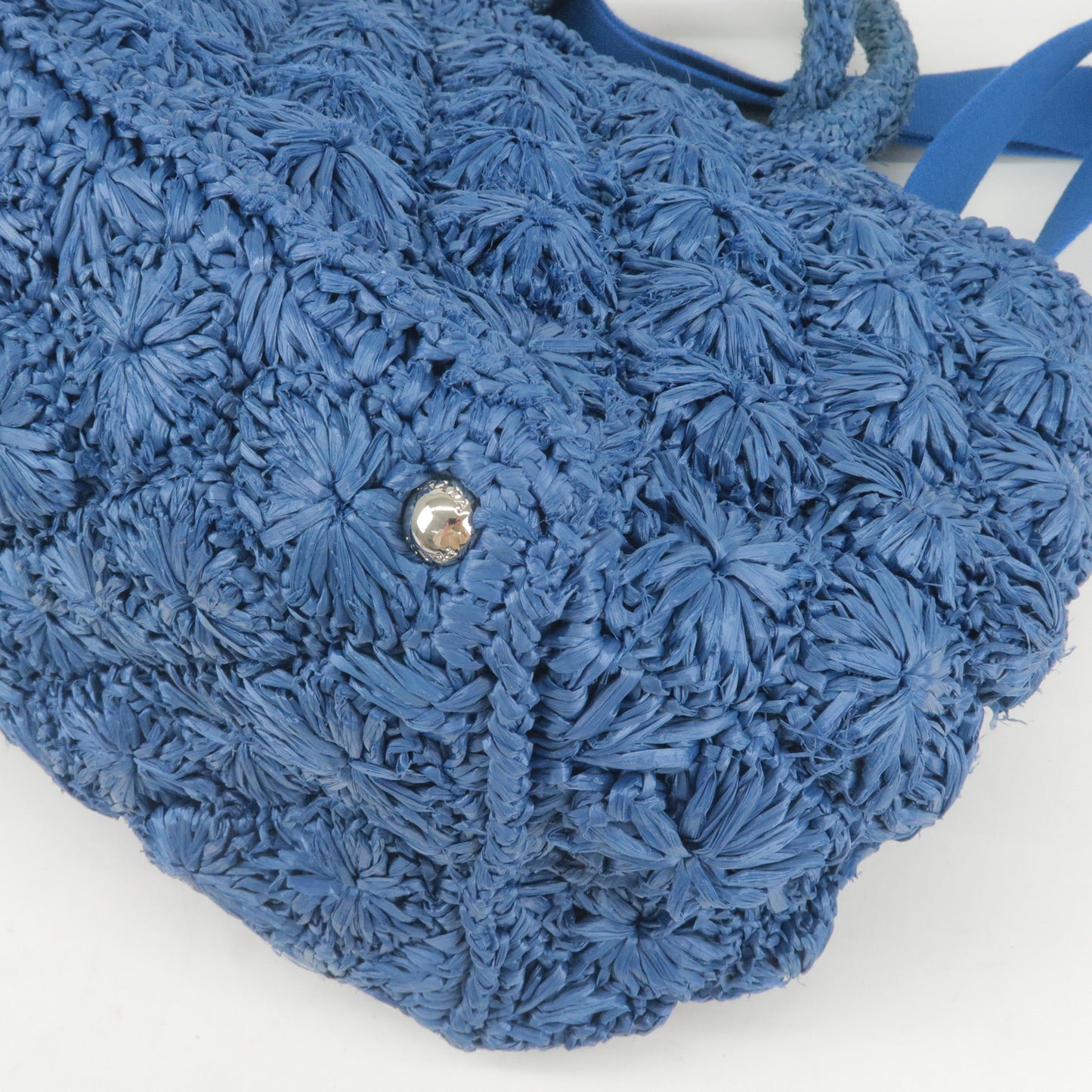 PRADA Raffia Canapa 2Way Bag Hand Bag Shoulder Bag Blue BN2888