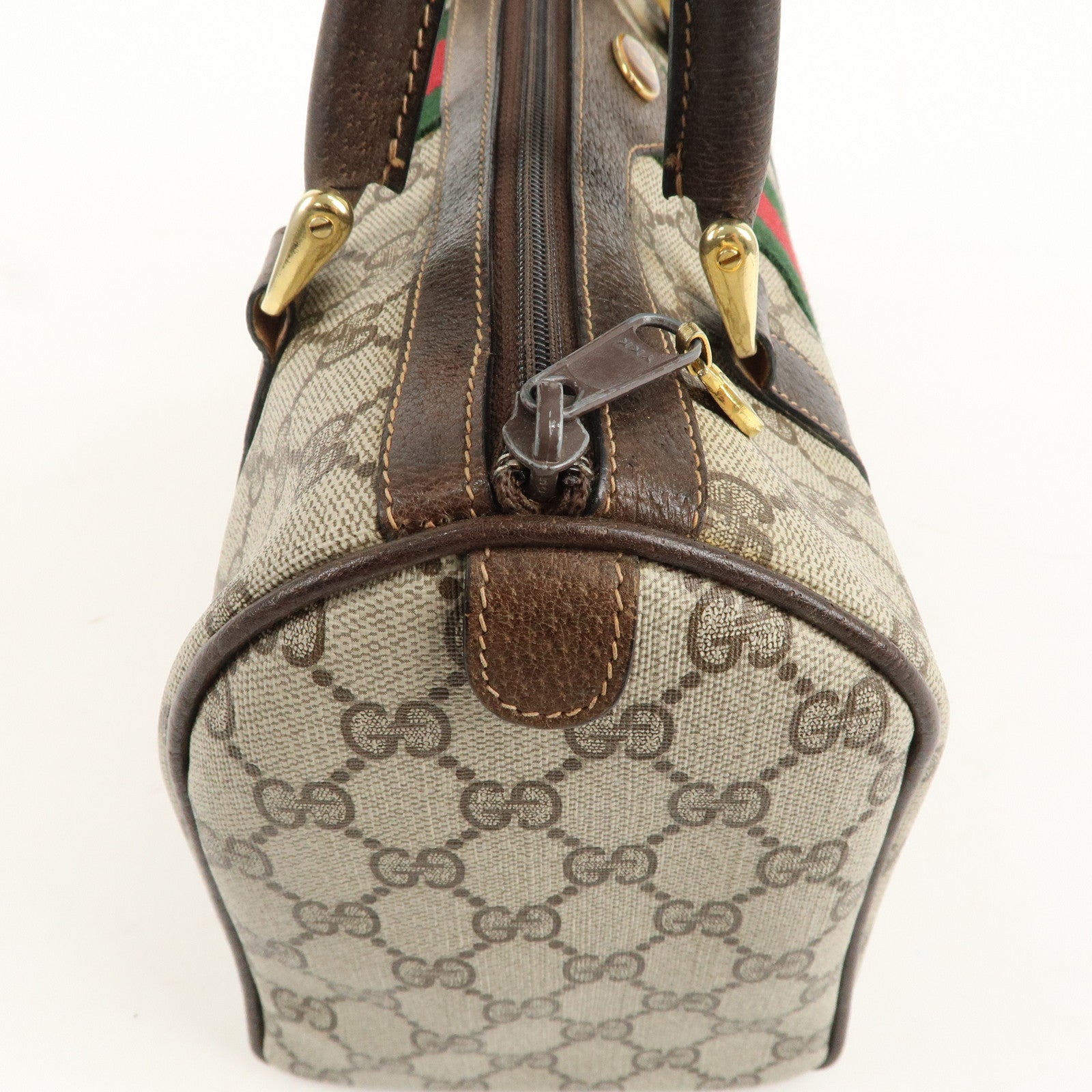 GUCCI Old Gucci Sherry GG Plus Leather Boston Bag Beige 010.378