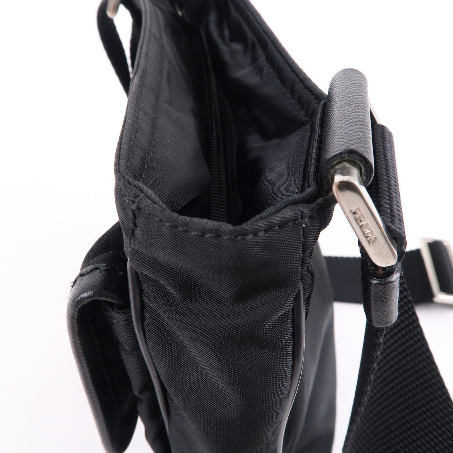 PRADA Logo Nylon Leather Shoulder Bag Crossbody Bag Black VA0270